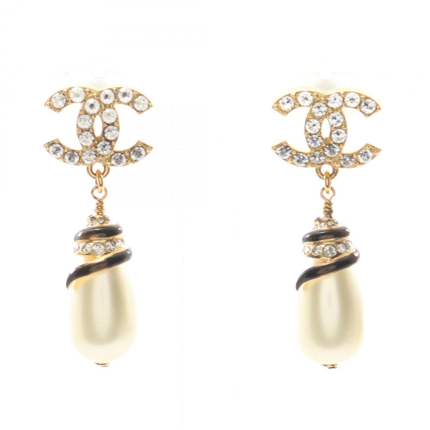CHANEL Coco Mark Earrings with Gold Plated Rhinestones for Women, Available in Gold, White, and Black