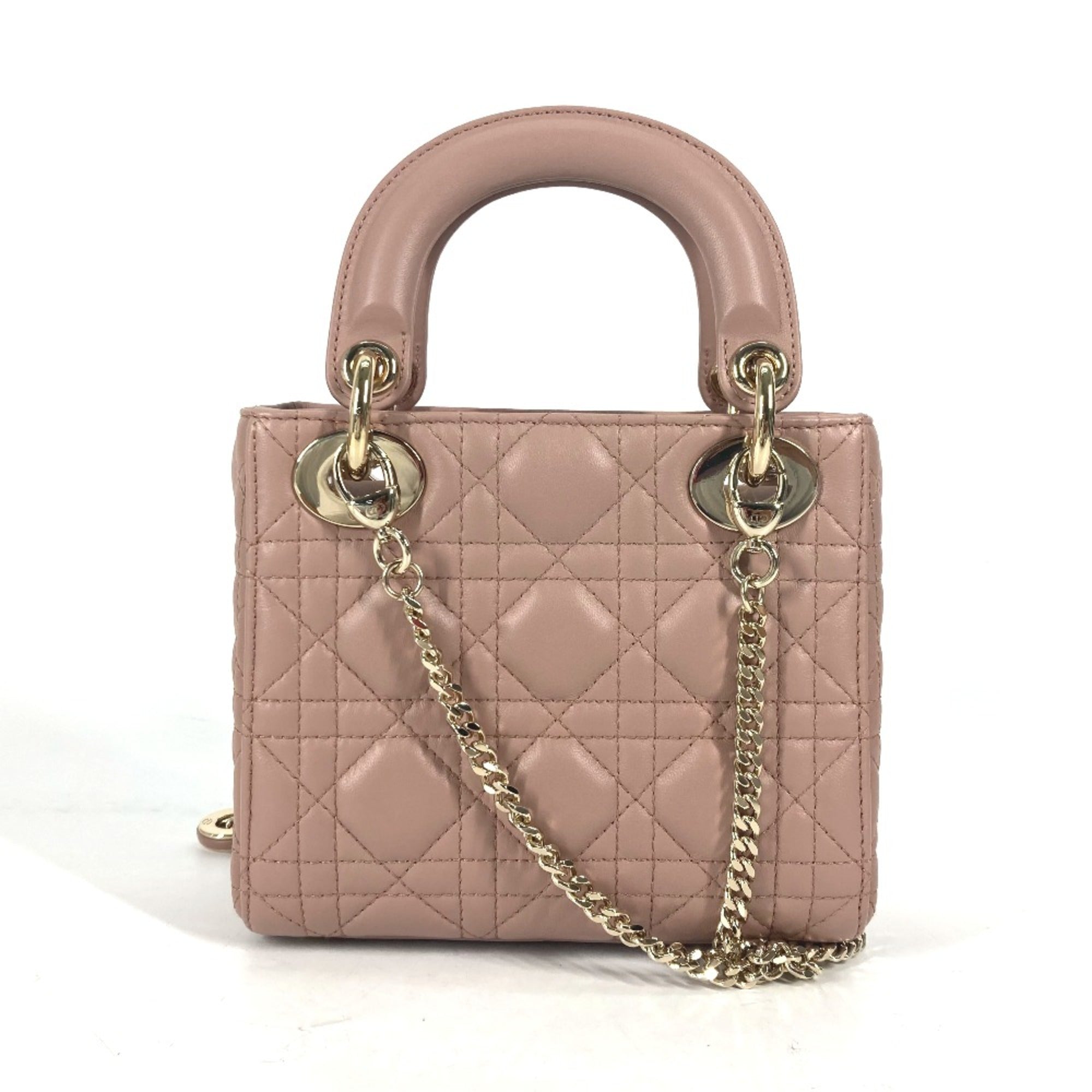 CHRISTIAN DIOR M0505ONGE_M50P Lady CHRISTIAN DIOR Cannage Chain Shoulder Bag Crossbody Bag Hand Bag Pink BeigeBased — Like New