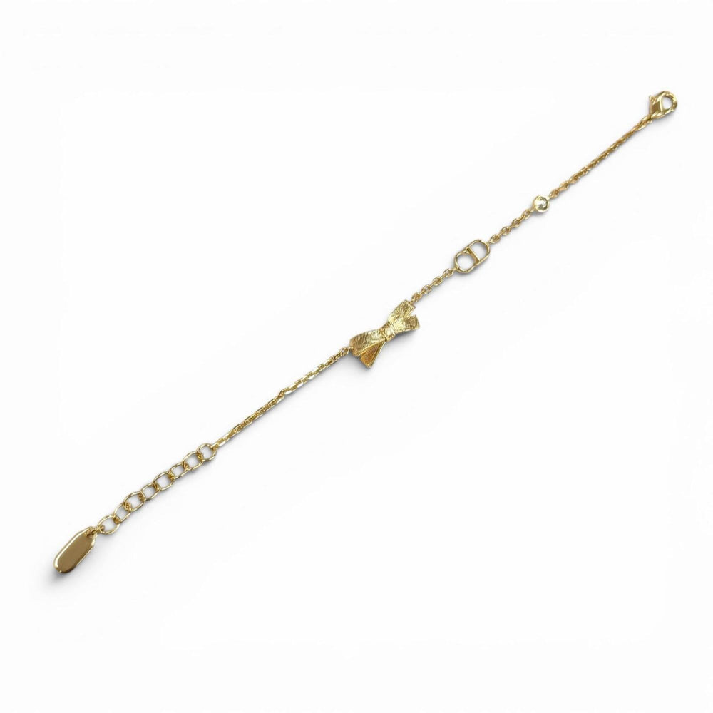 Christian Dior DIOR B3335 WOMCY CD Bow (Current Model) - 17cm total length, ribbon rhinestone bracelet, gold, women's, with box and dust bag — Like New