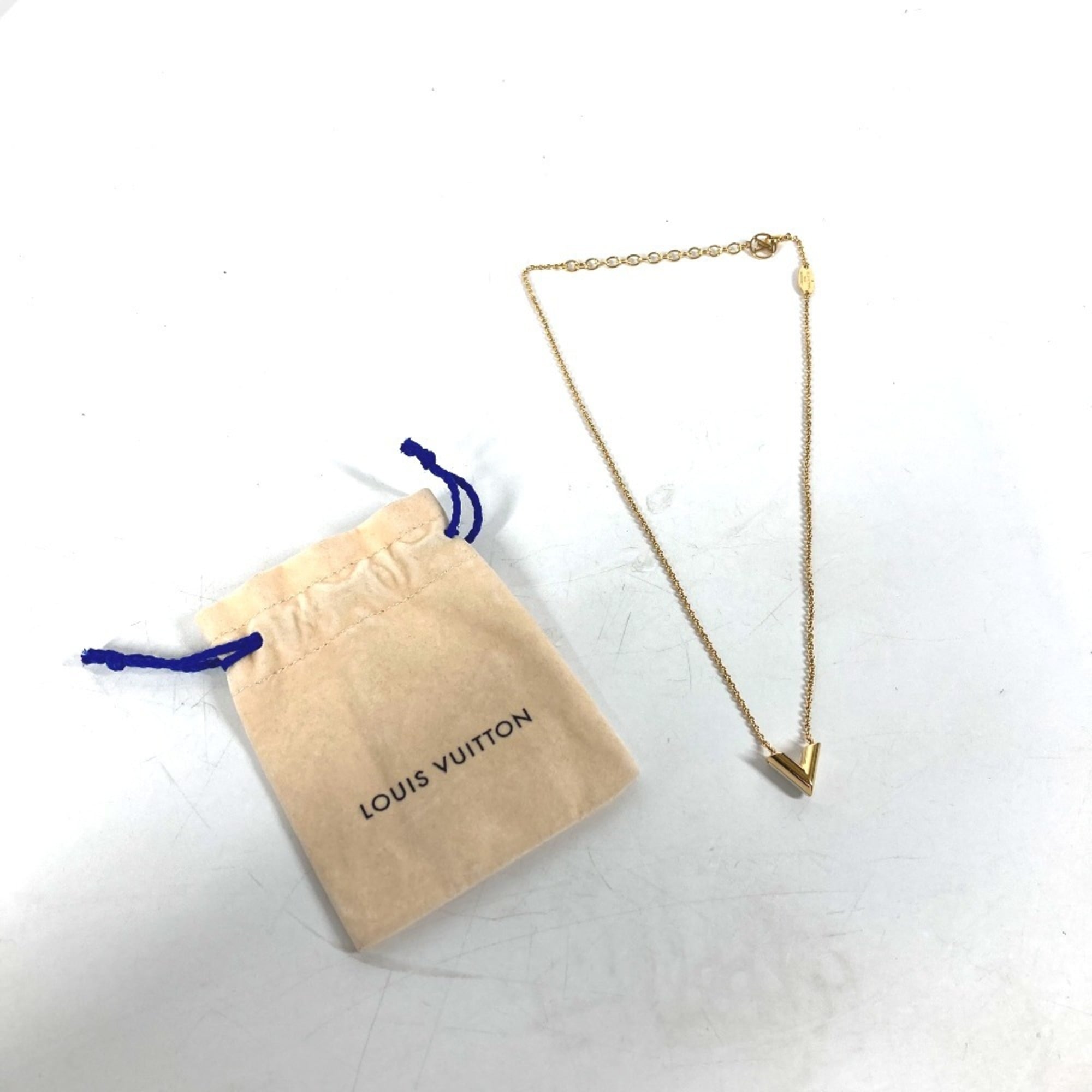 LOUIS VUITTON M69618 Chain Essential V Pearl Accessory Necklace Metal Women's Gold — Like New