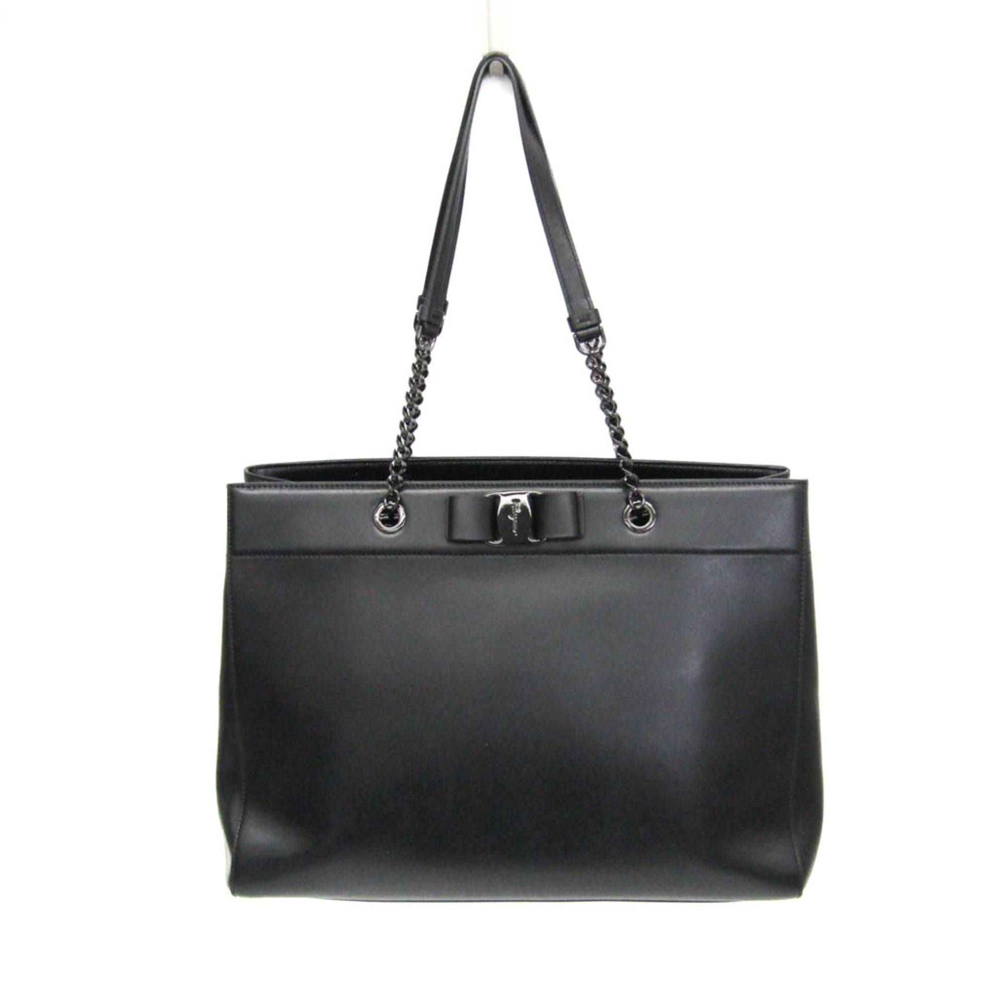 Salvatore Ferragamo Vara EZ-21 H500 Women's Leather Tote Bag Black