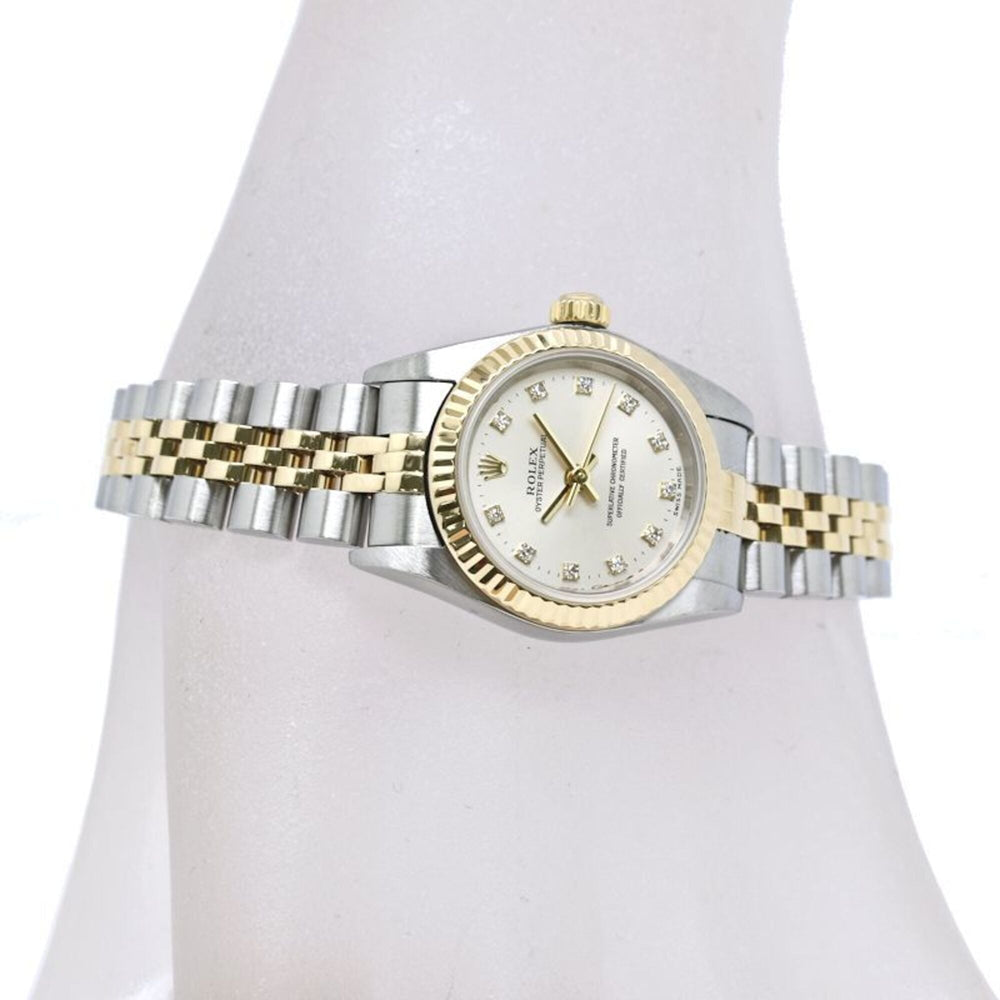 ROLEX Oyster Perpetual 11P Diamond 76193G Women's Watch SSx18K Yellow Gold 40581 — Good