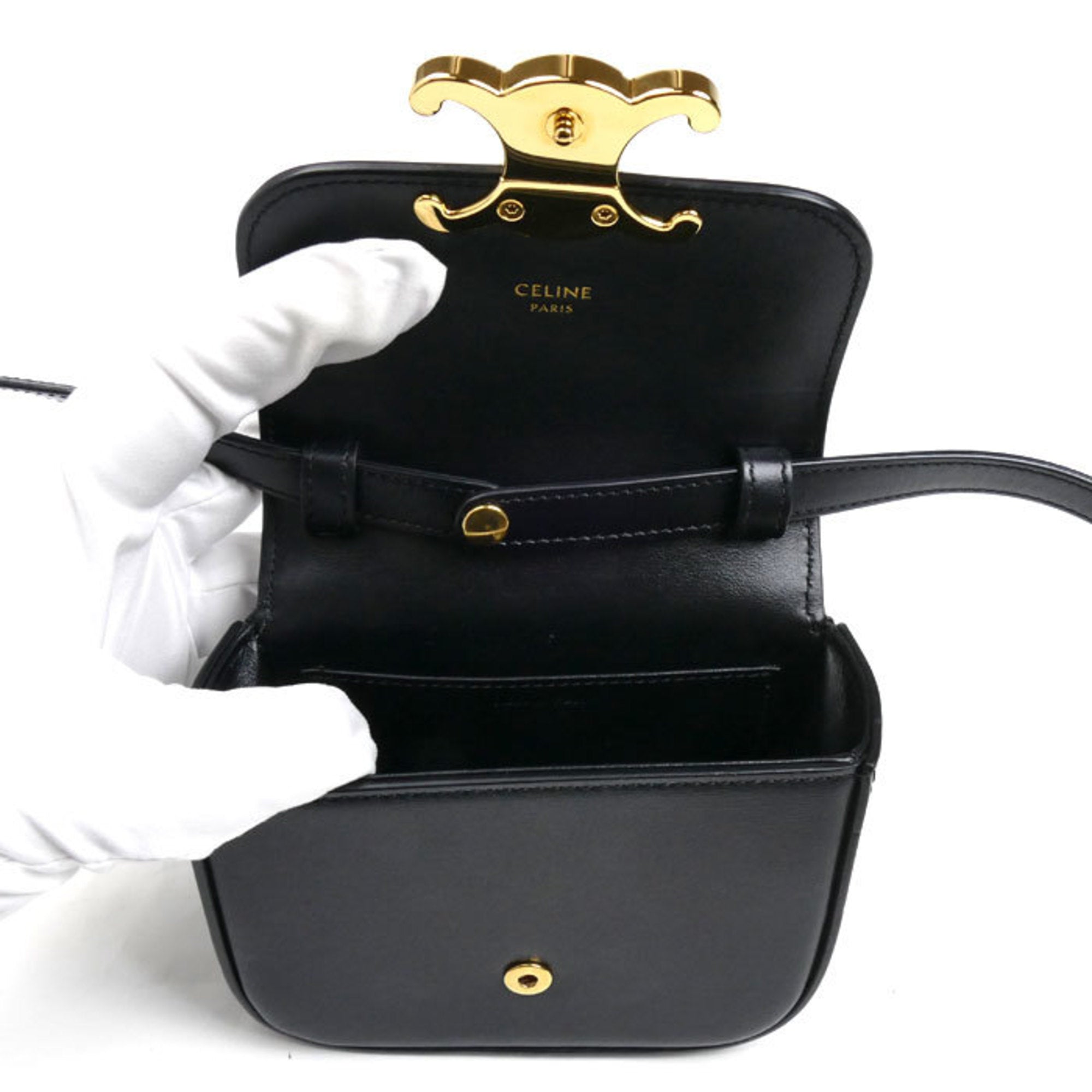 CELINE Triomphe Mini Claude Shoulder Bag, Black, 10I513DPV.38NO, Women's