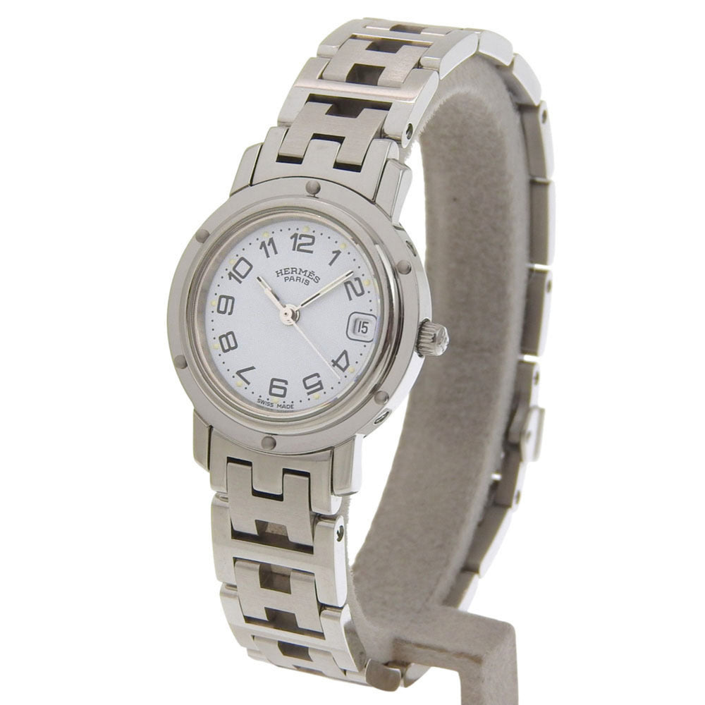 Hermes Clipper Date CL4 210, light blue dial, stainless steel, quartz movement, approximately 24mm, women's watch — Good
