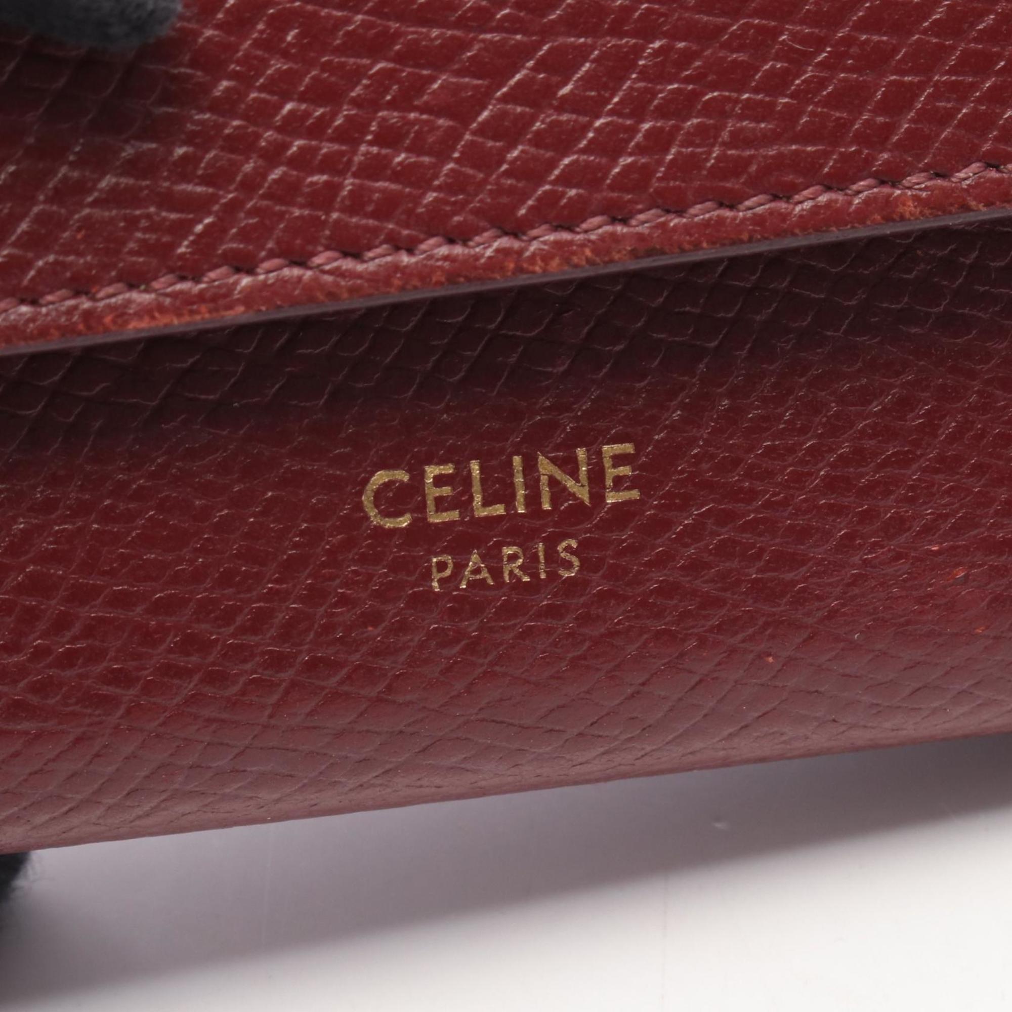 Celine Small Trifold Wallet, Leather, Women's, Bordeaux, 10B573BEL