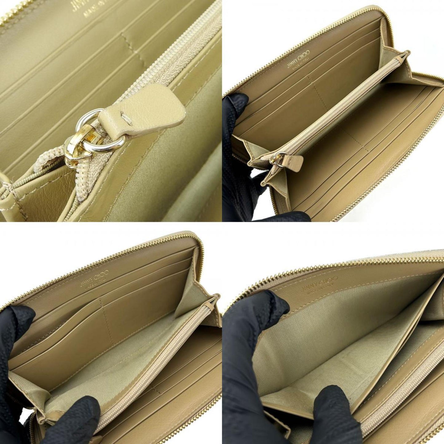 Jimmy Choo Long Wallet Leather Champagne Gold Star Studs Crystal Round Ladies JIMMY CHOO