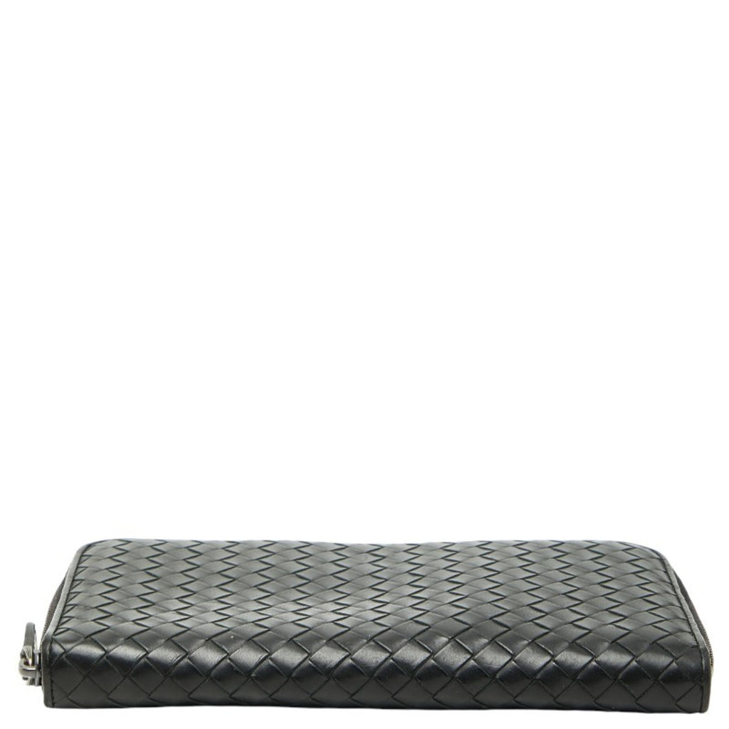 Bottega Veneta Intrecciato Round Zip Long Wallet in Black Leather for Women