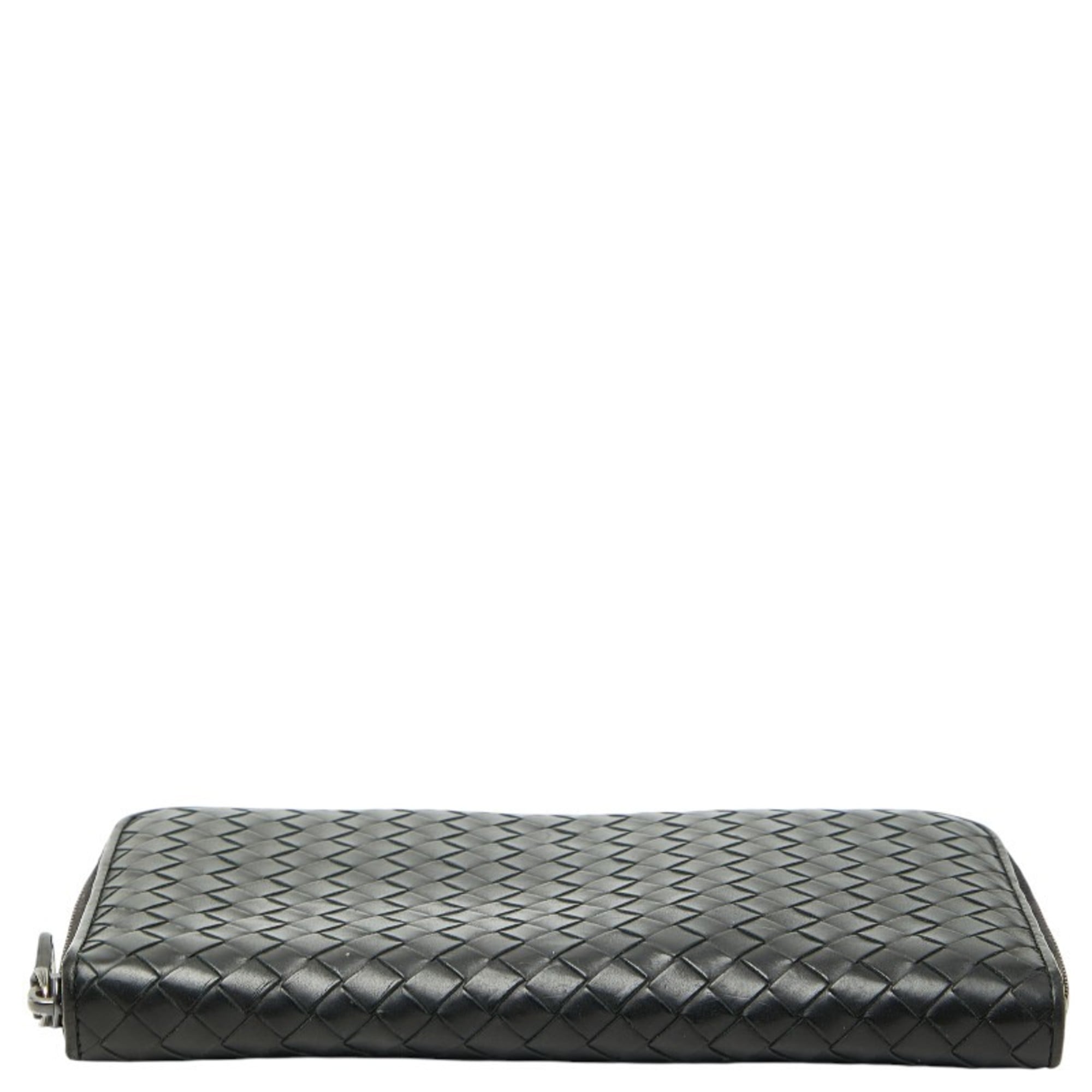 Bottega Veneta Intrecciato Round Zip Long Wallet in Black Leather for Women