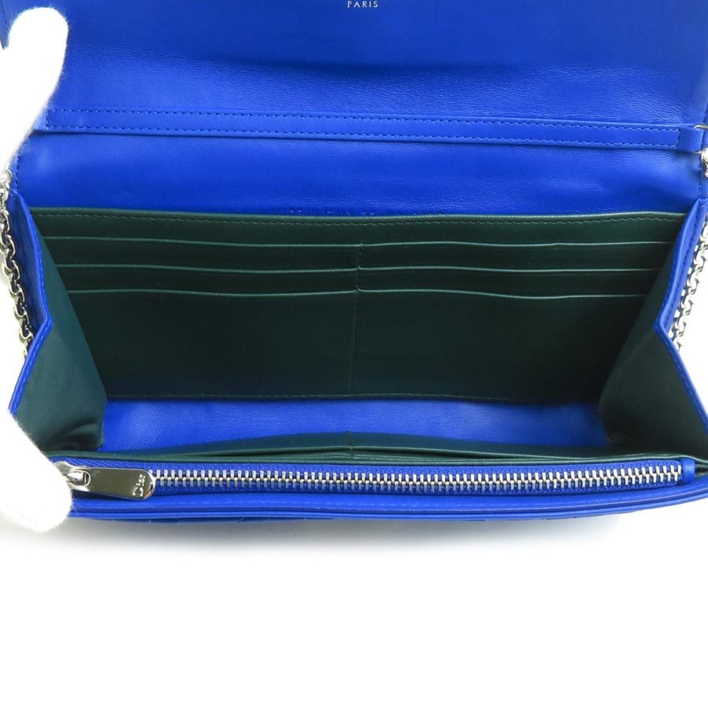 Christian Dior Wallet Chain Cannage Leather Blue Silver Women's e60064g