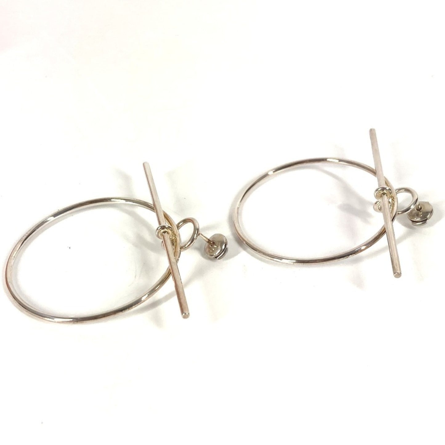 HERMES Loop MM Hoop Earrings with Logo, AG925 Silver, for Men and Women