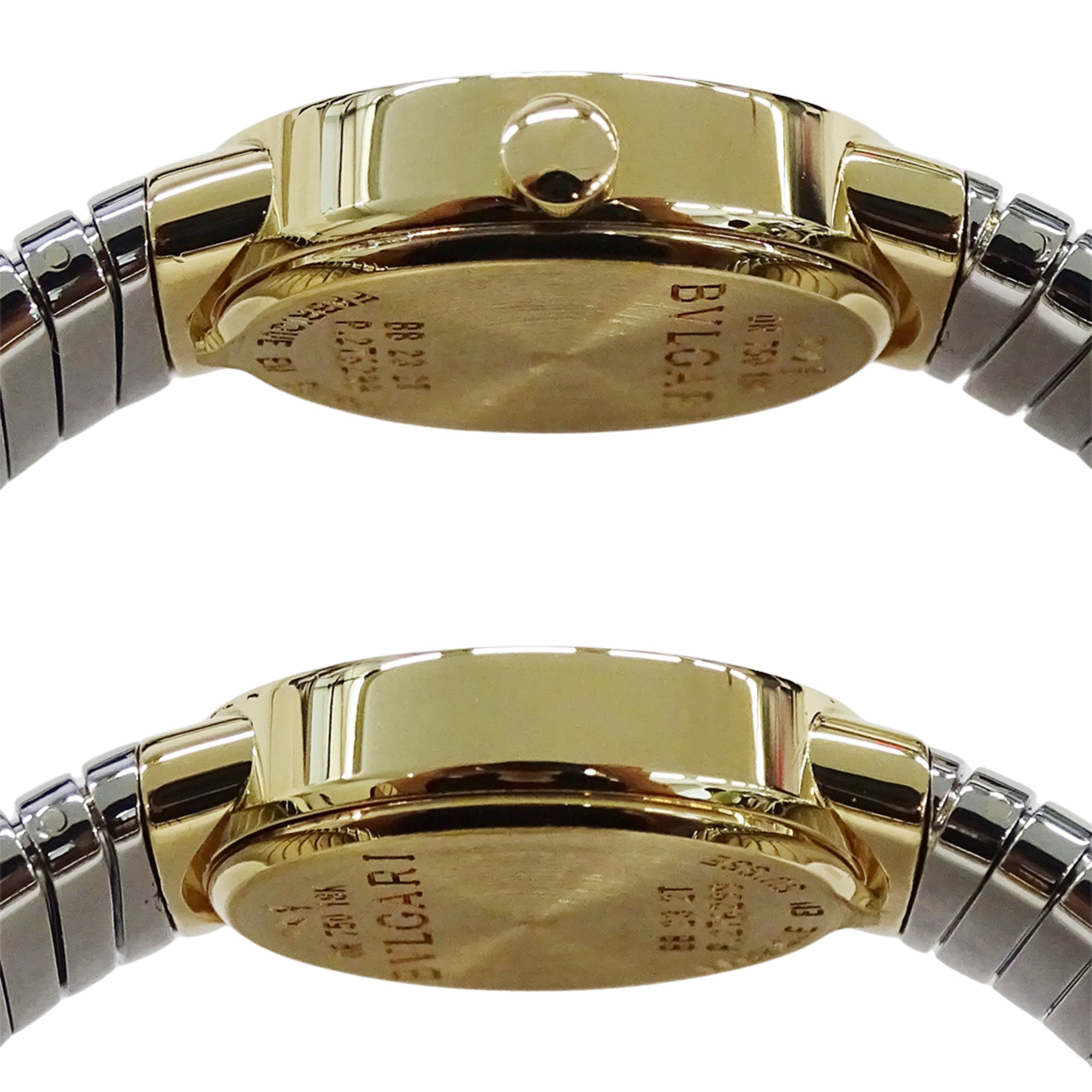 Bulgari BVLGARI Women's Watch, Brand: Tubogas, 12-Diamond Quartz Movement, 750YG (Yellow Gold) and 18K Stainless Steel (SS), Size L, Bangle, Round. (BB232T) — Good