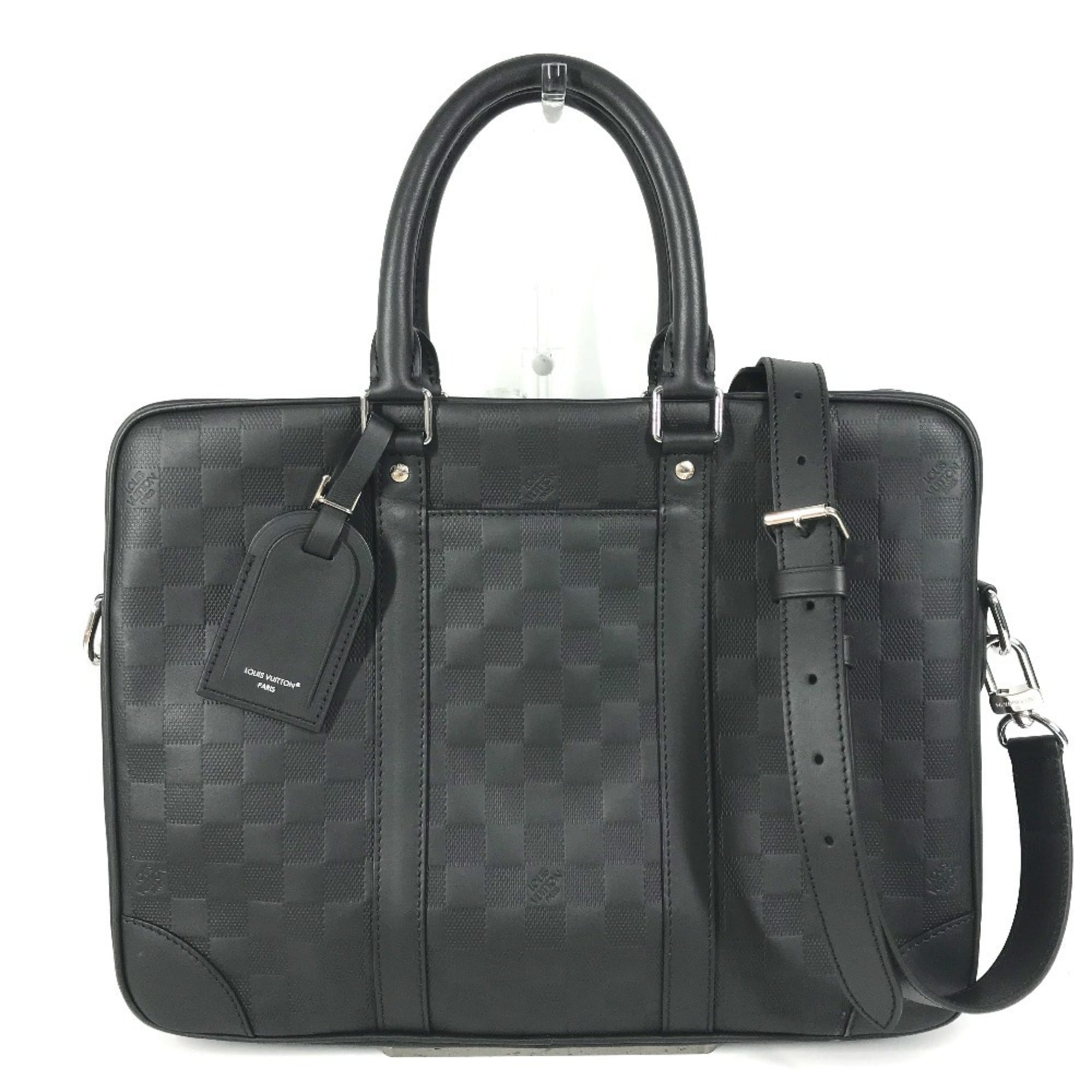 LOUIS VUITTON N40444 Damier Infini Porte Documents Voyage PDV Bag 2-Way Shoulder Handbag Business Leather Men's Women's Onyx Black — Like New