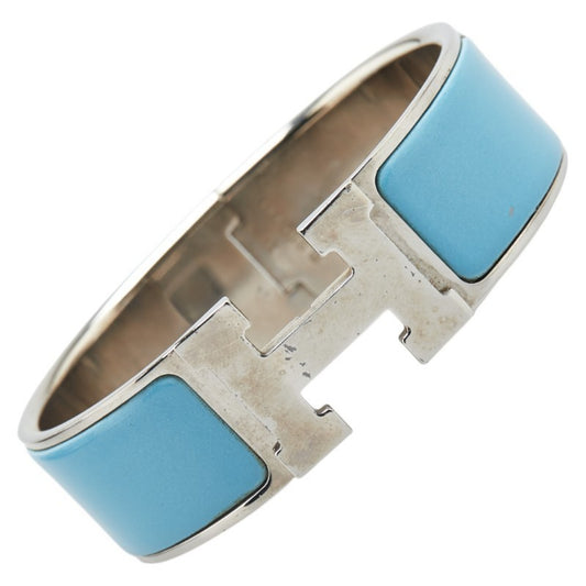 Hermes Click-Clack PM Bracelet Bangle Silver Blue Metal Enamel Women's HERMES
