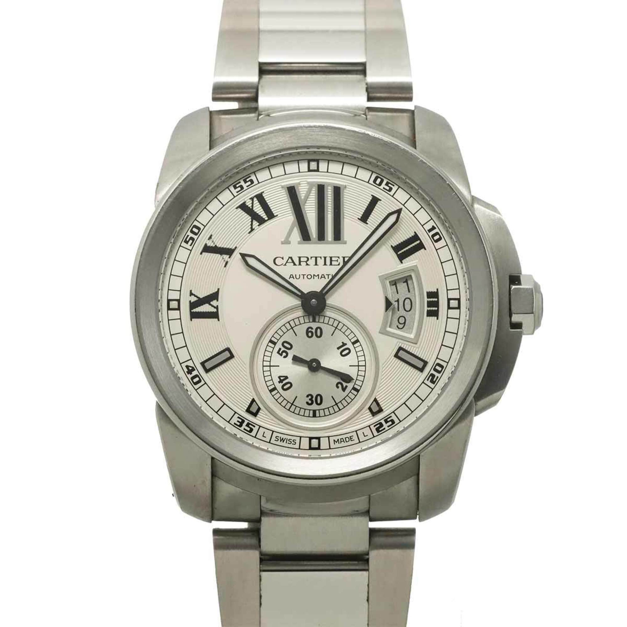 Cartier Calibre de W7100015 Men's Watch, Date, Silver, Small Seconds, Automatic Winding — Very Good