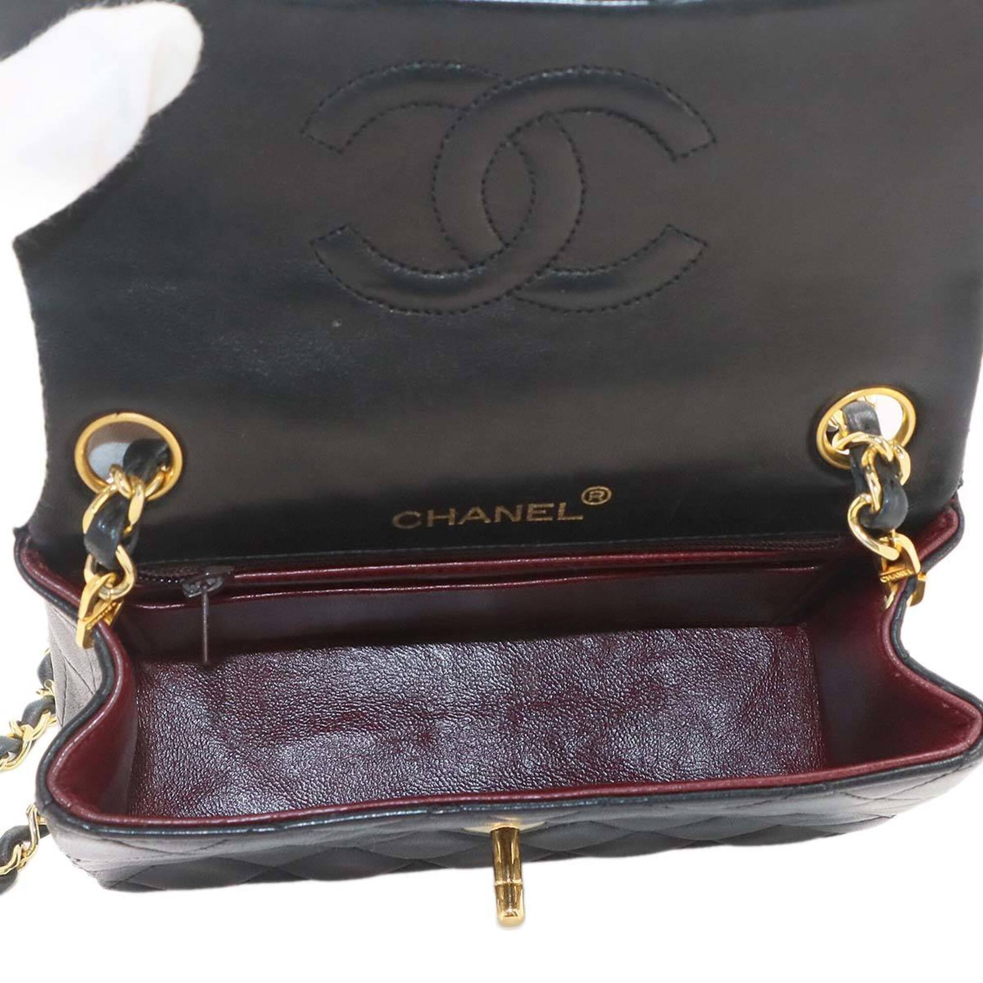 Chanel Mini Matelasse Chain Shoulder Handbag, Lambskin, Black, A01115, Gold Hardware — Like New