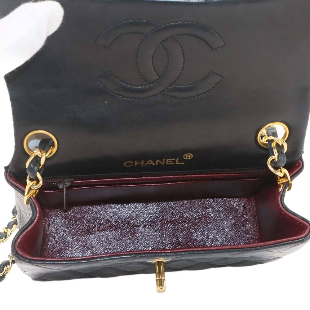 Chanel Mini Matelasse Chain Shoulder Handbag, Lambskin, Black, A01115, Gold Hardware — Like New