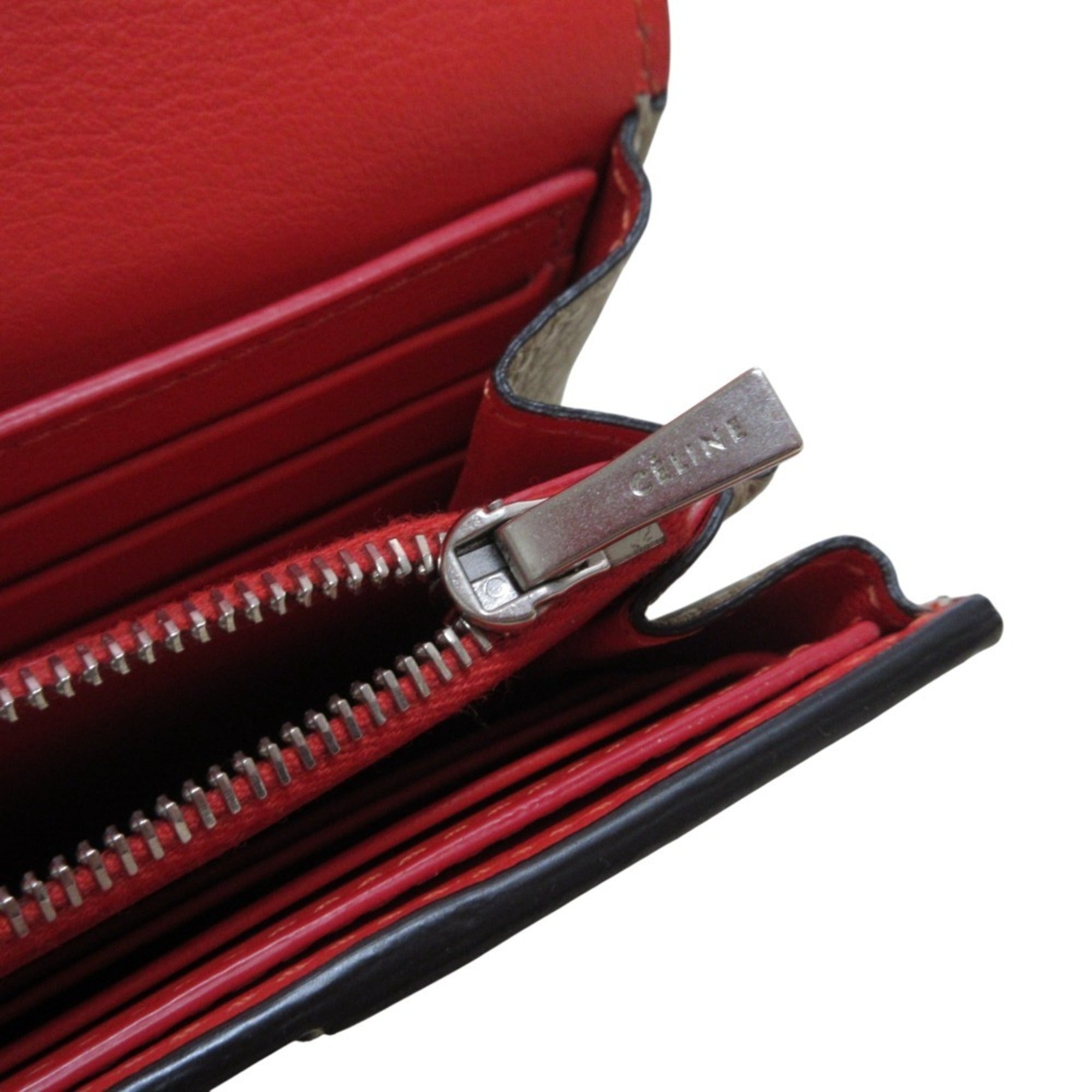 CELINE Phoebe Large Flap Multi-Function Leather Long Wallet, Beige, Women's