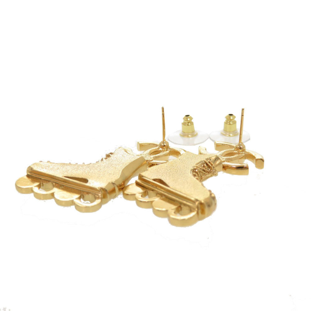 Unused Chanel Coco Mark Roller Skates Metal Rhinestone Faux Pearl Gold Earrings 1465CHANEL — Like New