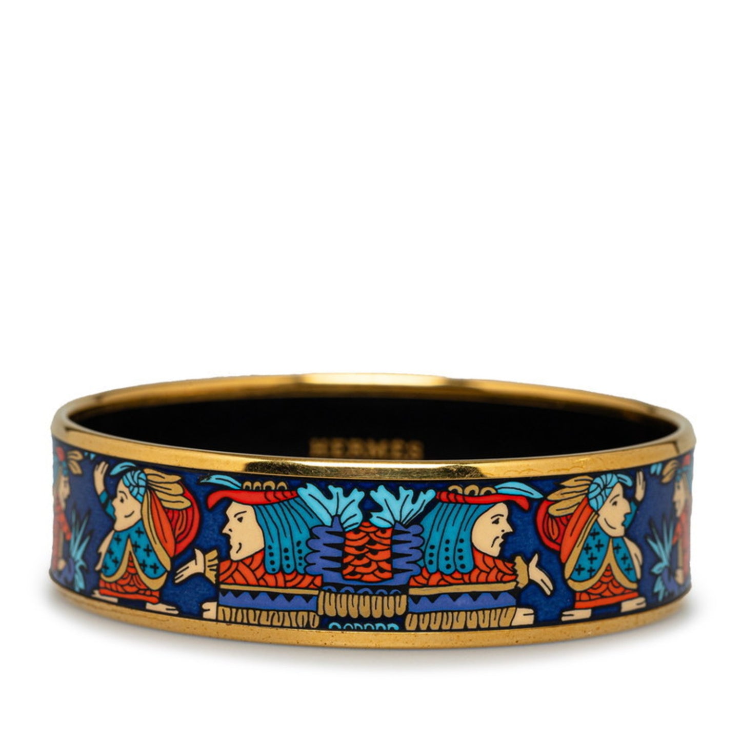 Hermes enamel GM cloisonné Indian bangle gold blue multi-color plating for women HERMES