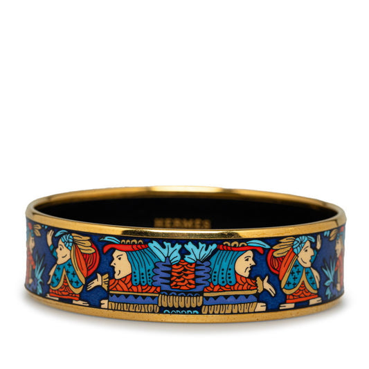 Hermes enamel GM cloisonné Indian bangle gold blue multi-color plating for women HERMES