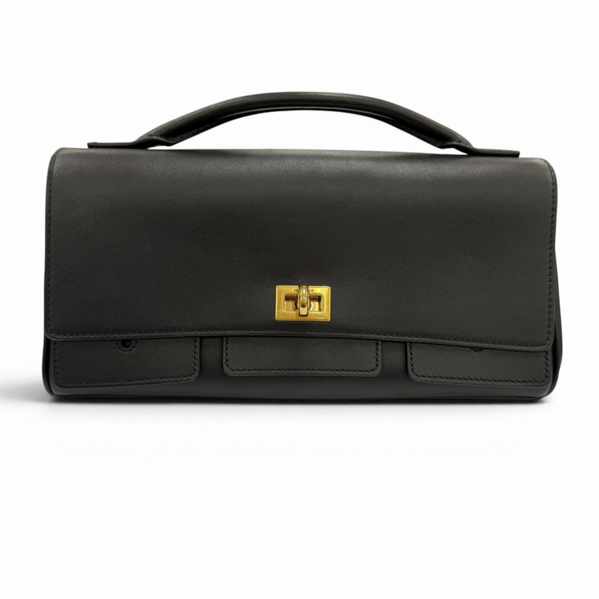 BALENCIAGA 834943 Bel Air Small Clutch Bag, 2-Way Leather Shoulder Black, Made in Italy, Women's, with Dust Bag — Like New