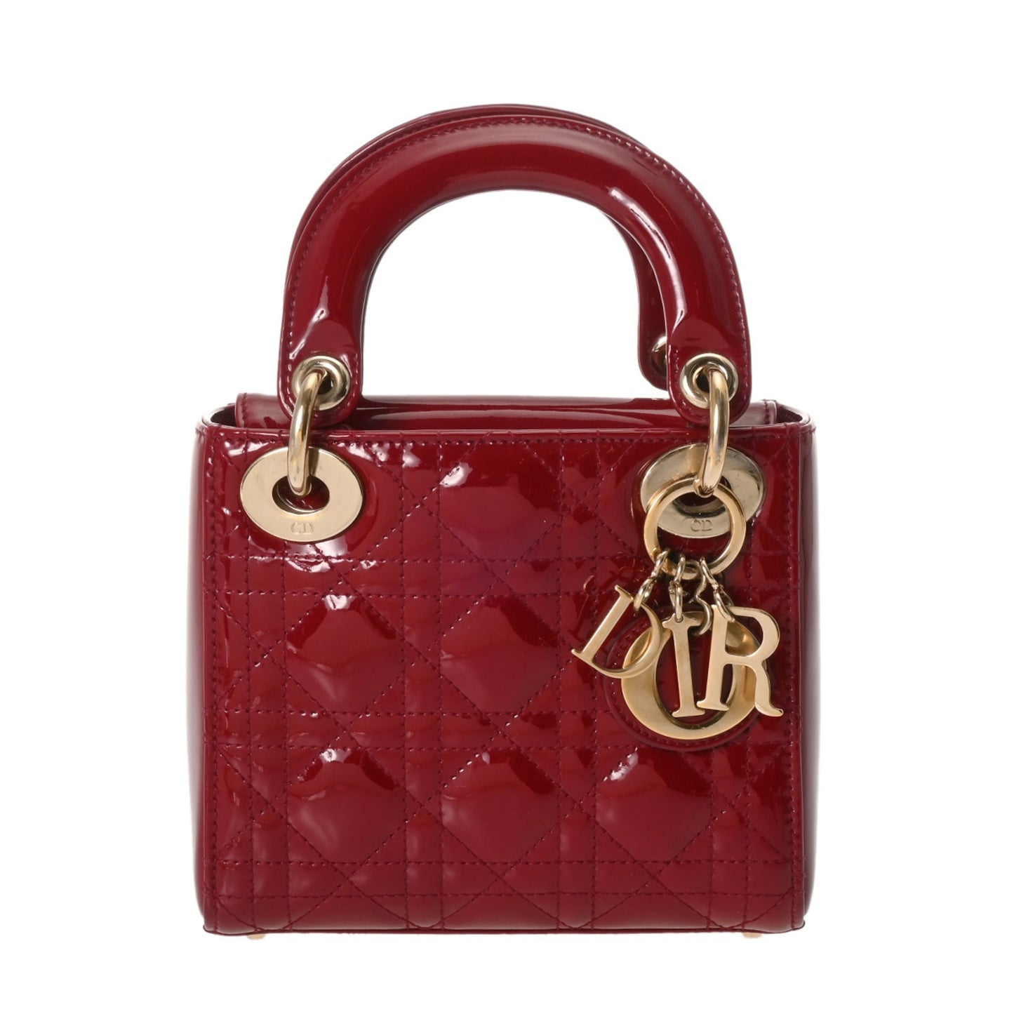 CHRISTIAN DIOR Lady Dior Mini 2-Way Bag, Red, Women's Patent Calfskin Handbag, A-Rank, Pre-Owned, Ginzo