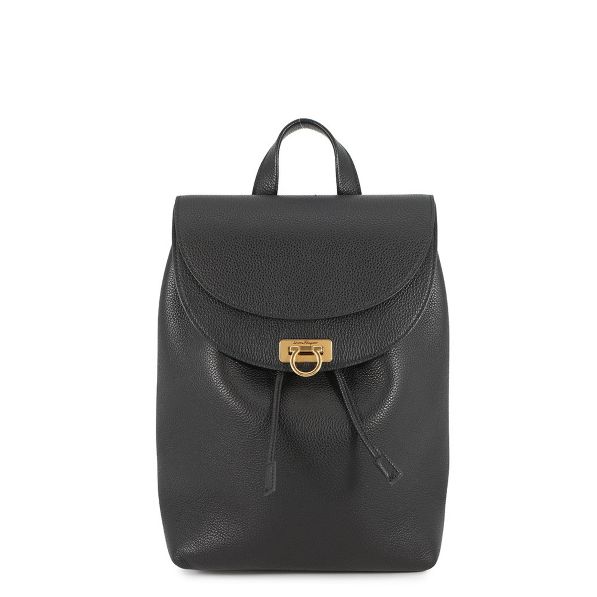 Salvatore Ferragamo Gancini Leather Backpack in Black