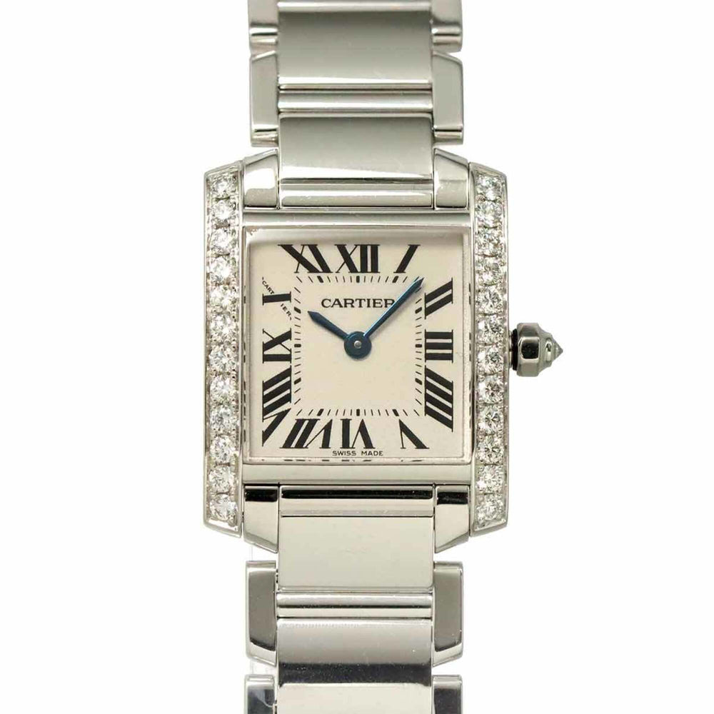 Cartier Tank Francaise SM WE1002S3 Ladies' Watch, Diamond Bezel, Ivory, 18K White Gold, Quartz — Like New