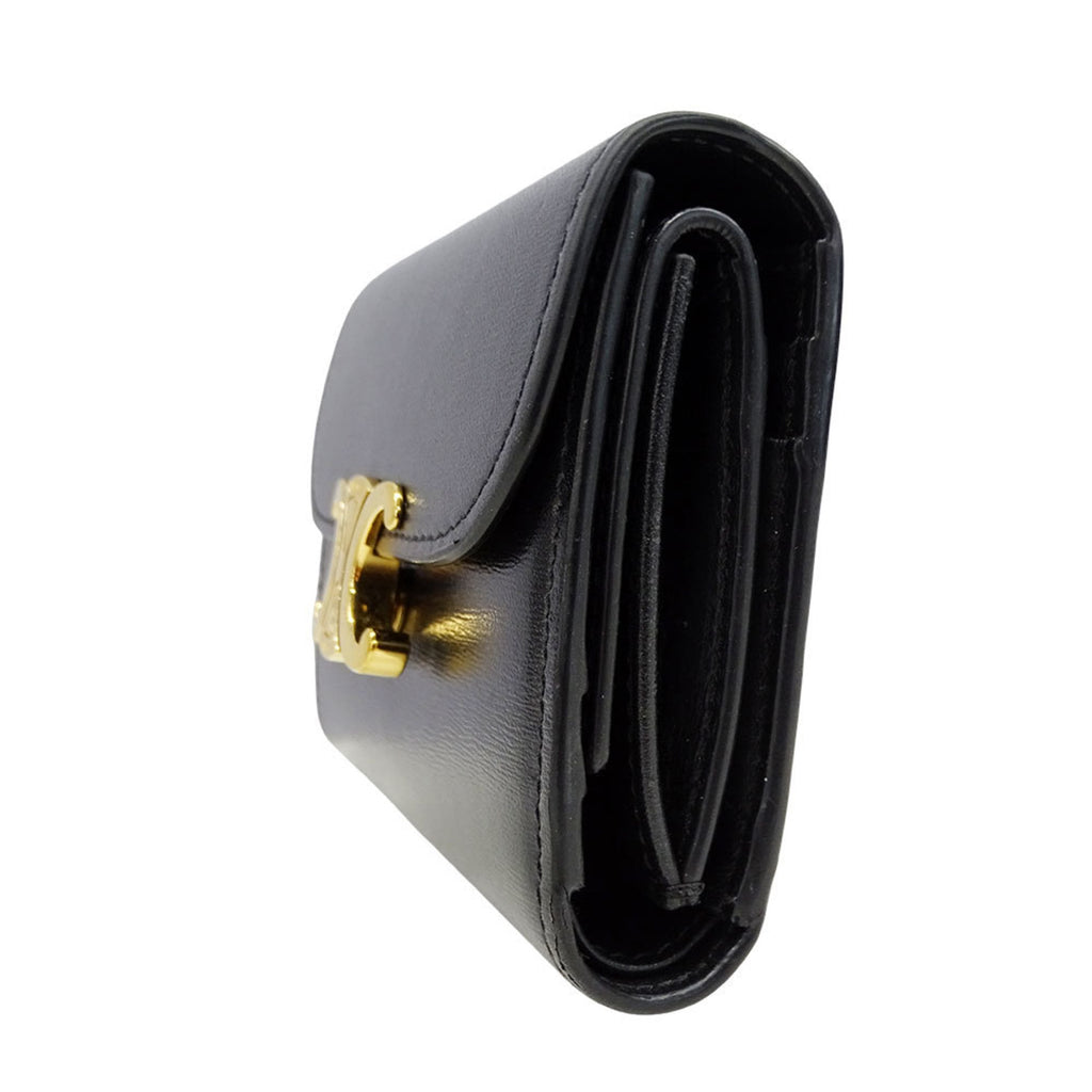 Celine Women's Triomphe Tri-fold Wallet in Shiny Calfskin. Compact, simple design.