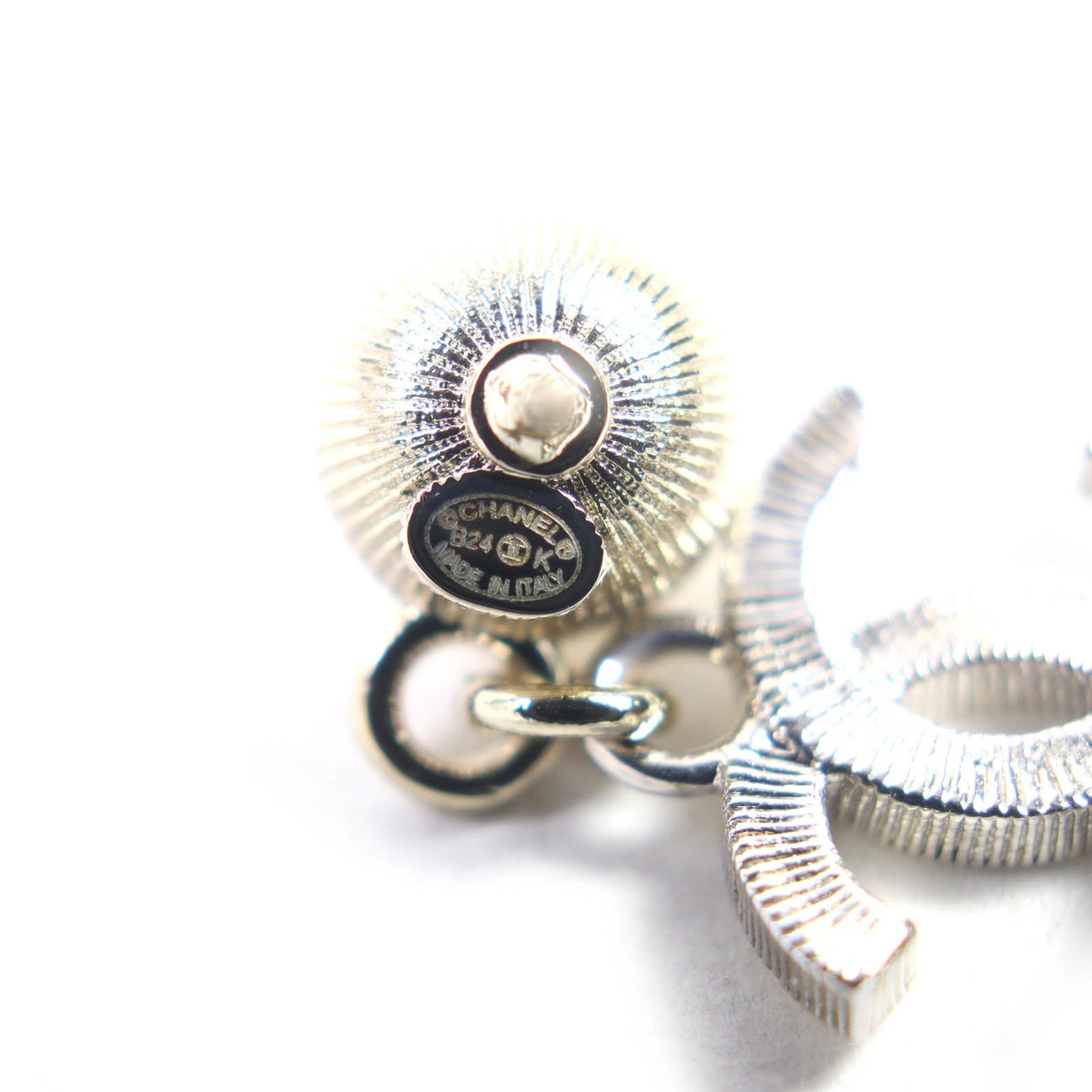 CHANEL B24K Coco Mark Pearl and Rhinestone Earrings, Silver, Made in Italy, Women's