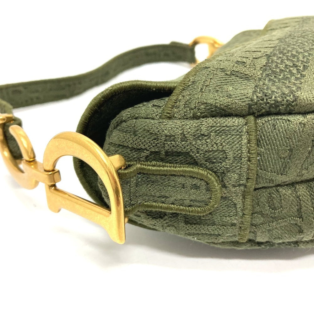 Christian Dior Oblique SADDLE Embroidered Saddle Bag Shoulder Handbag Canvas Women's Khaki — Like New