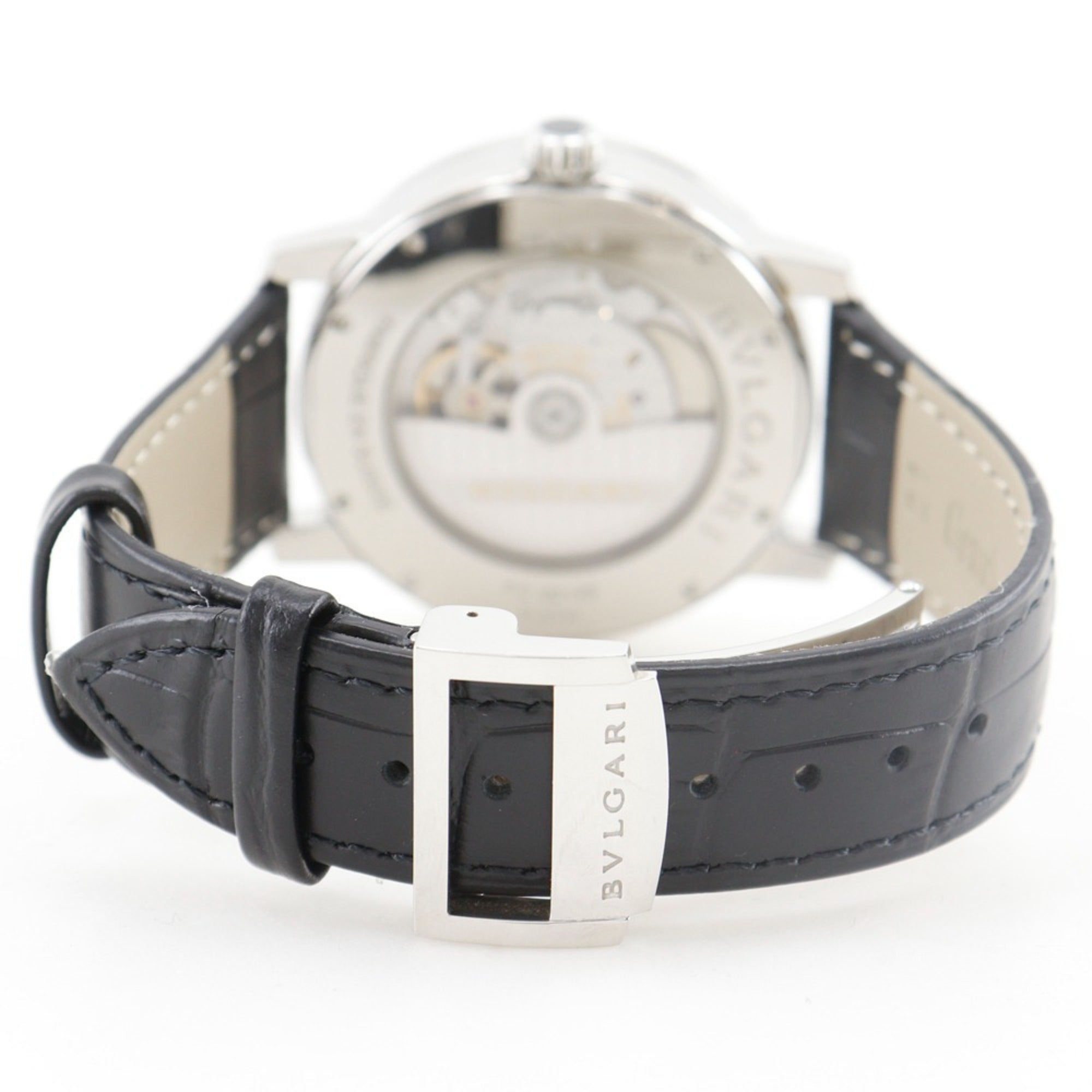 Bvlgari Watch BB41BSLD Stainless Steel and Leather Automatic Analog Display Black Dial Men's — Very Good