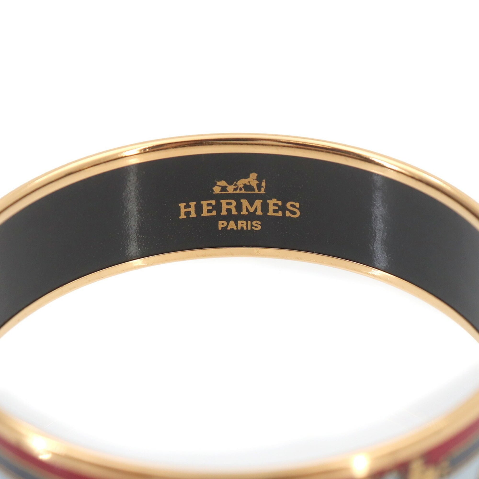 Hermes MM Email Bangle Bracelet, Red Multicolor Gold — Like New