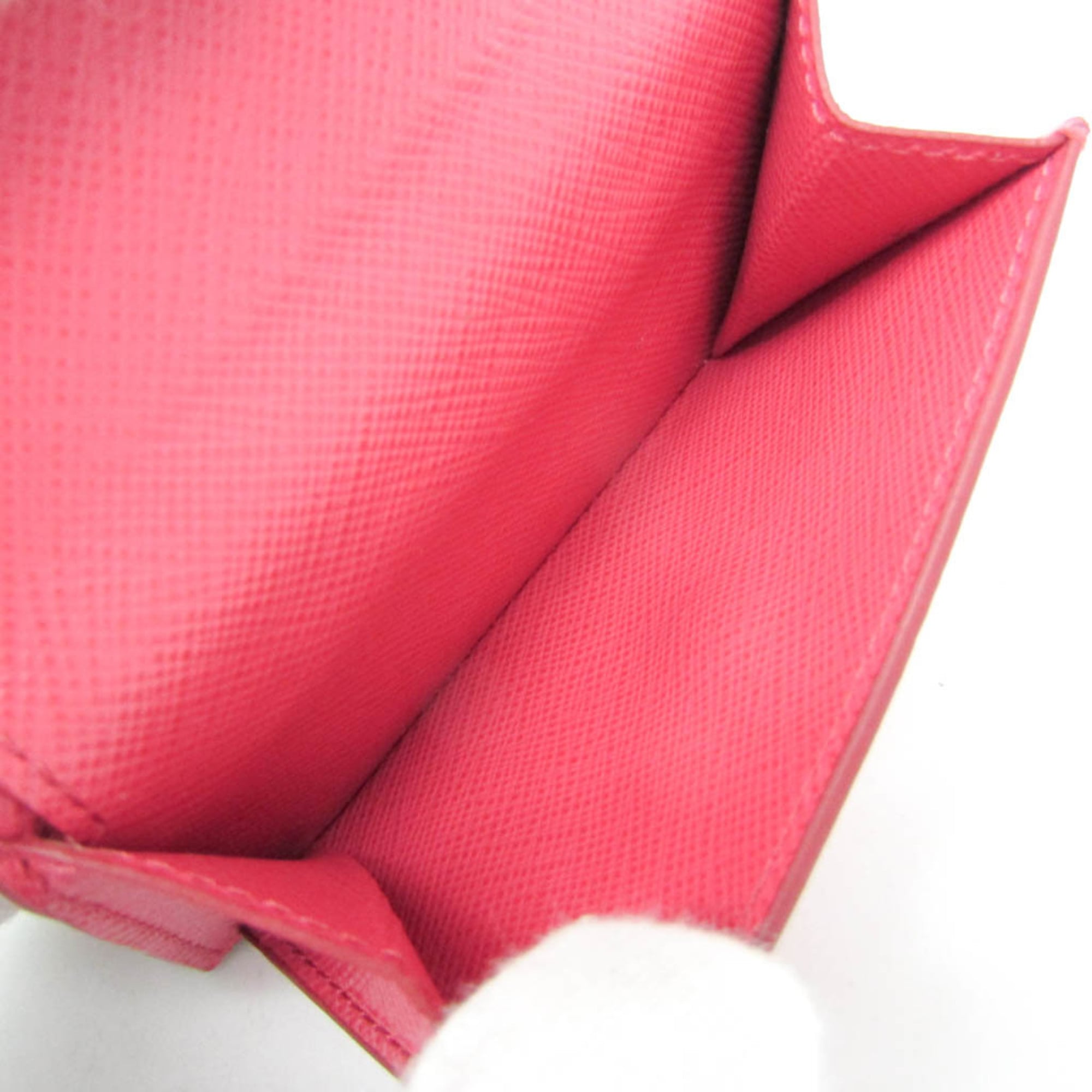 Prada Saffiano SAFFIANO METAL 1MH021 Women's Leather Wallet (tri-fold) Pink