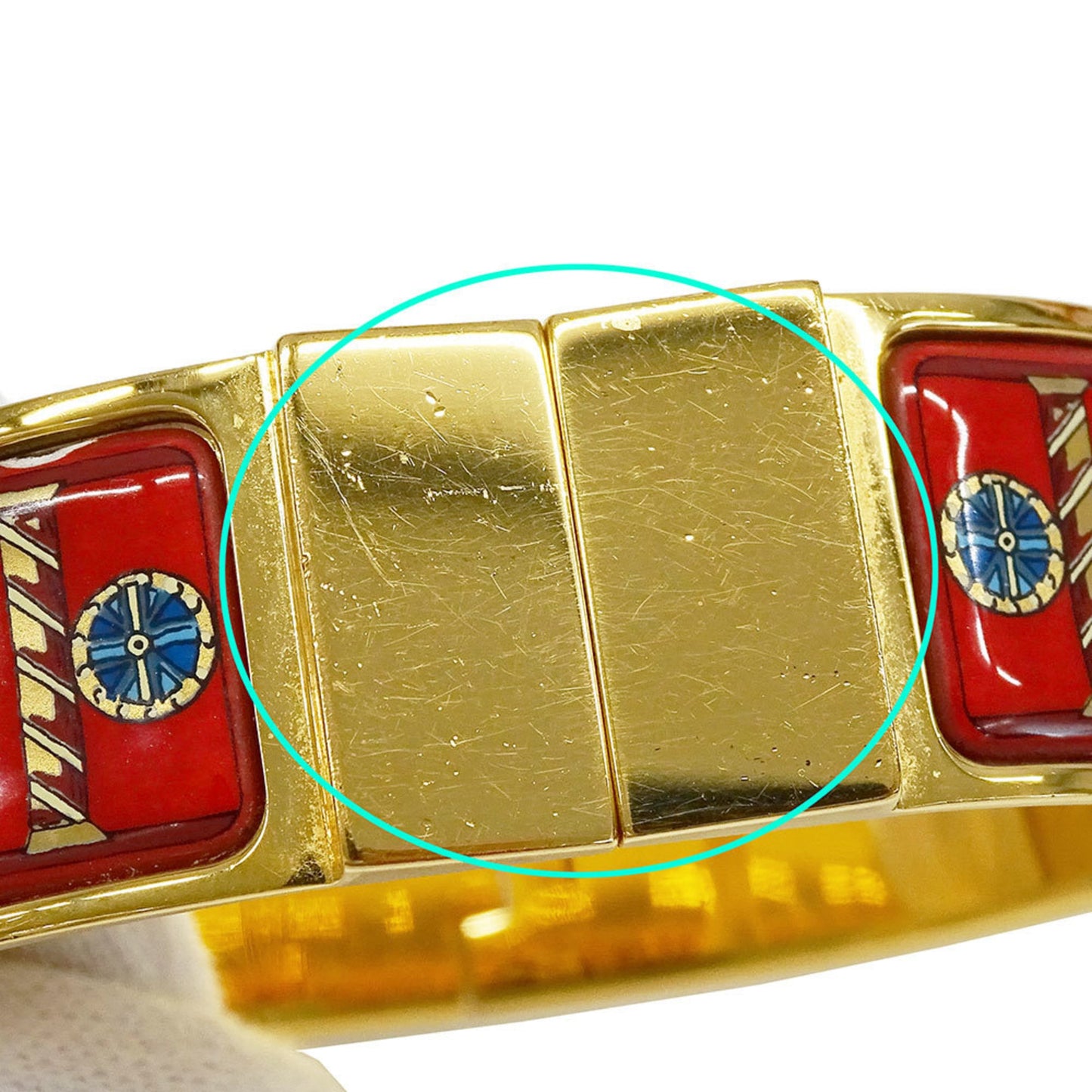 Hermès HERMES bangle for women, branded rocque enamel GM gold and red bracelet, elephant cloisonné.