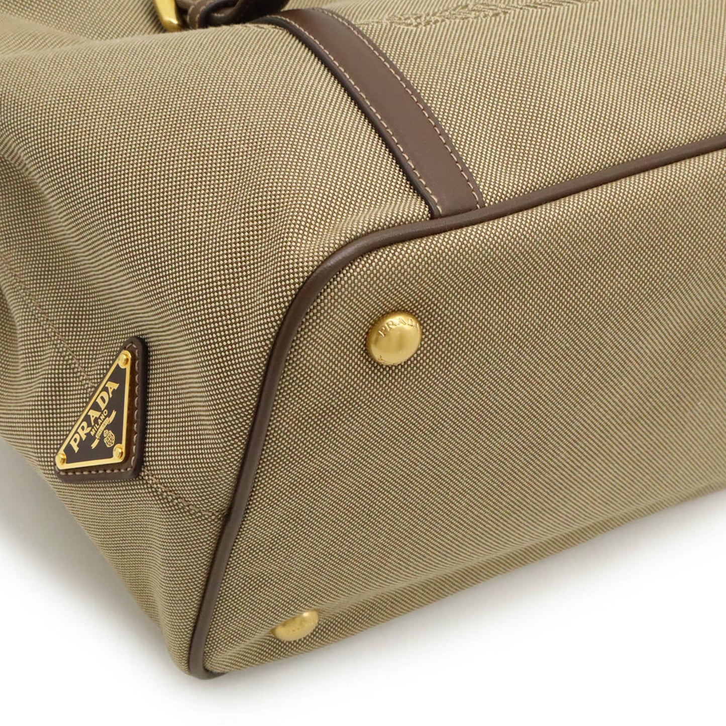 PRADA Jacquard Ribbon Handbag/Tote/Shoulder Bag in Canvas Khaki Beige and Mocha Brown (BN1841)