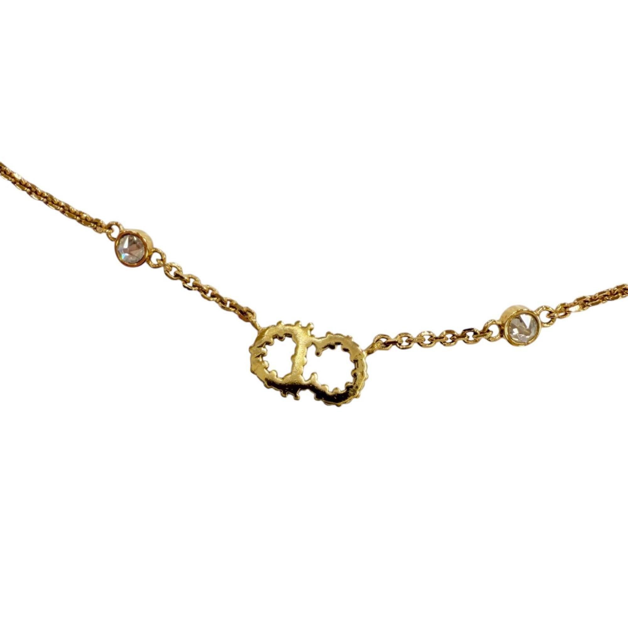 Christian Dior Clair D Lune necklace with CD logo and rhinestones, gold, for women, box — Like New