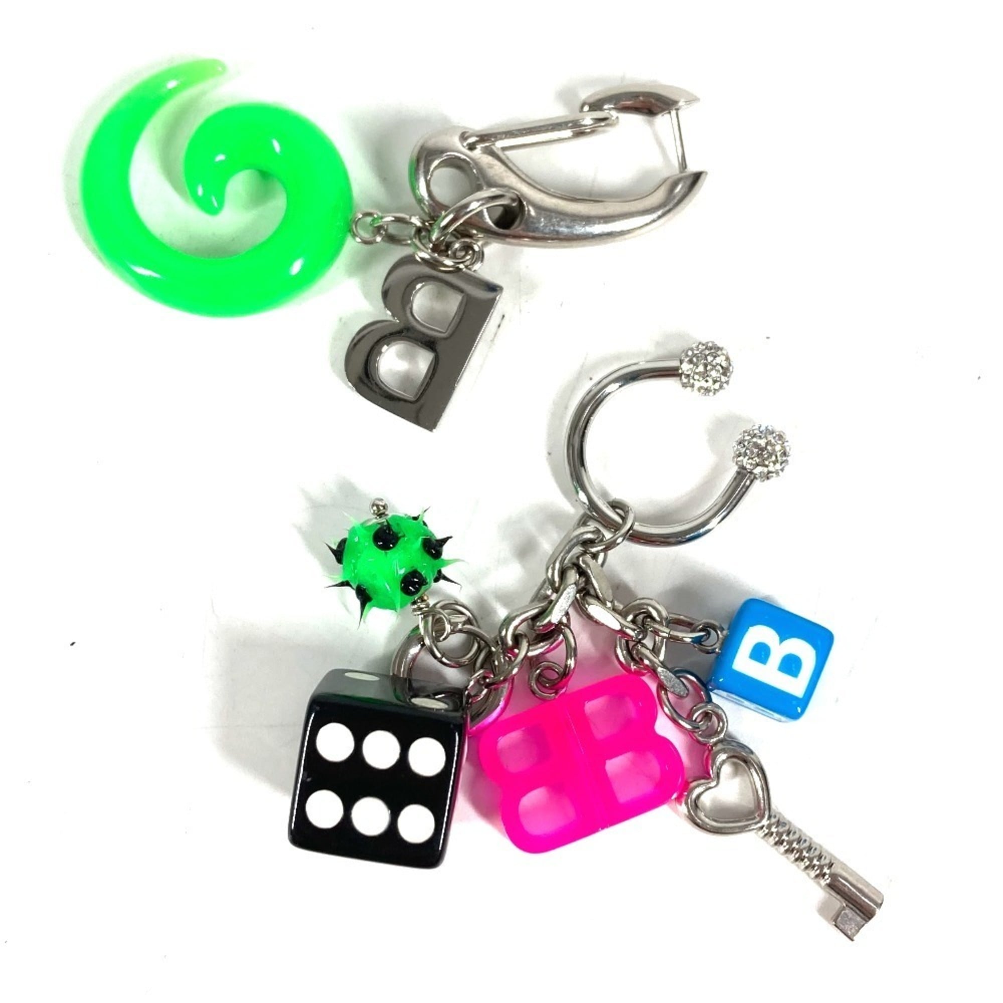 BALENCIAGA 806245 Dice BB Rhinestone Logo Pigalle Collector Accessories Earrings Plastic Metal Men's Women's Multicolor — Like New