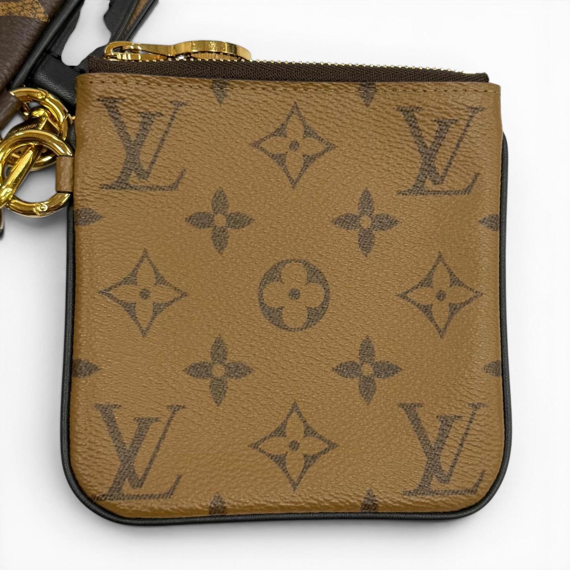 LOUIS VUITTON M68756 Monogram Giant Reverse Leather Pochette Trio Brown Made in France Women's with Dust Bag — Like New