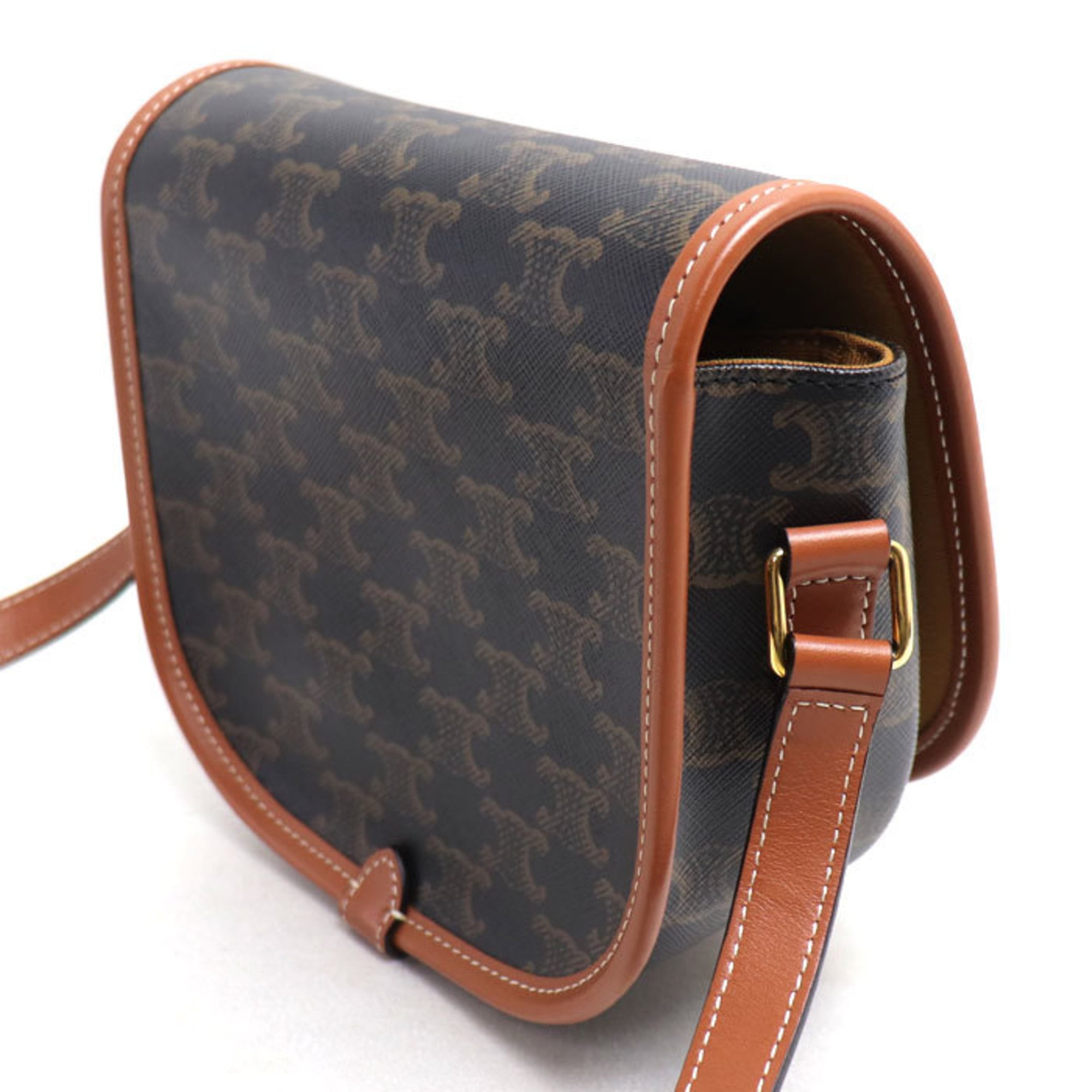 CELINE Triomphe Folco Medium Shoulder Bag, Brown and Tan, 191502BZJ.04LU, Women's