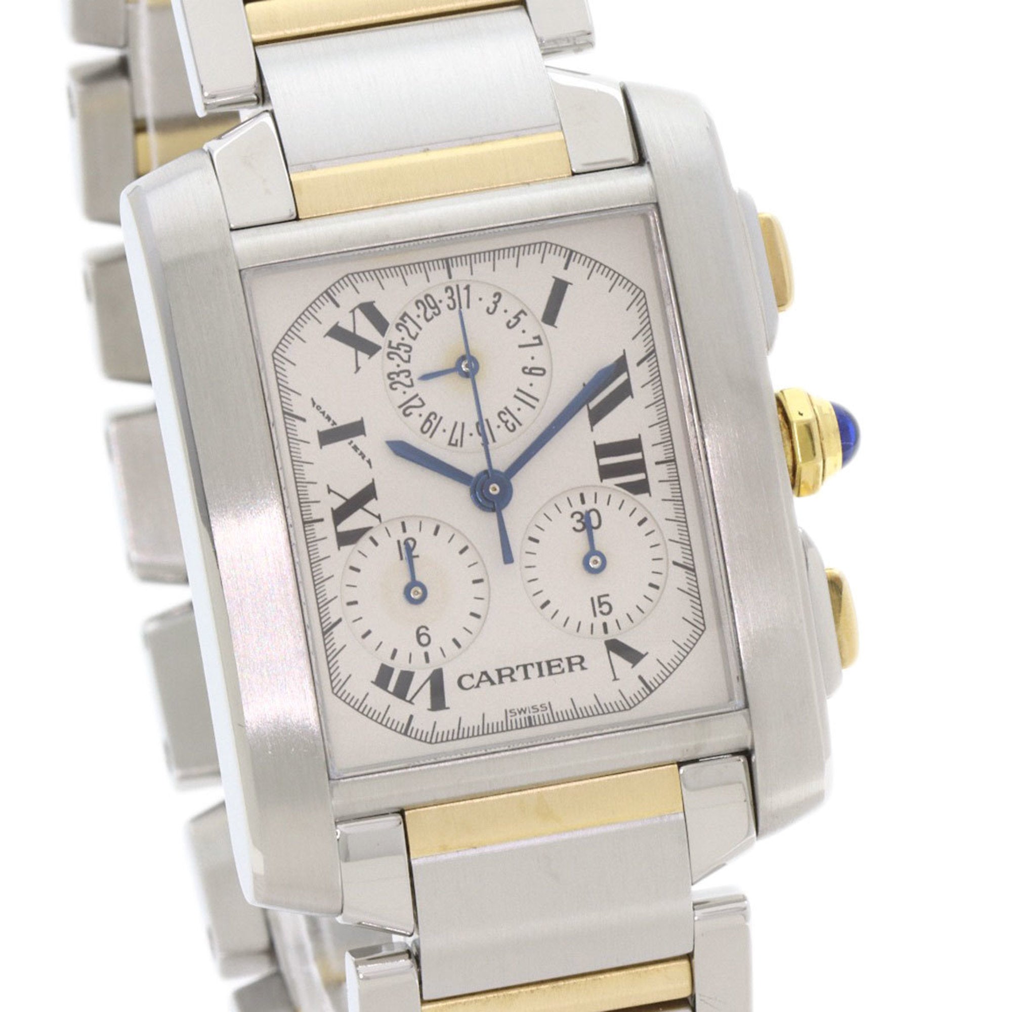 Cartier Tank Française Chrono Reflex W51004Q4 Men's Stainless Steel Watch in 18K White Gold