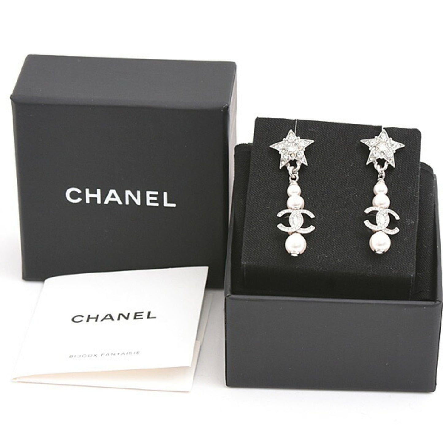Chanel Women's Earrings with Star Motif, Coco Mark, Faux Pearls, and Rhinestones, B20P, Brass