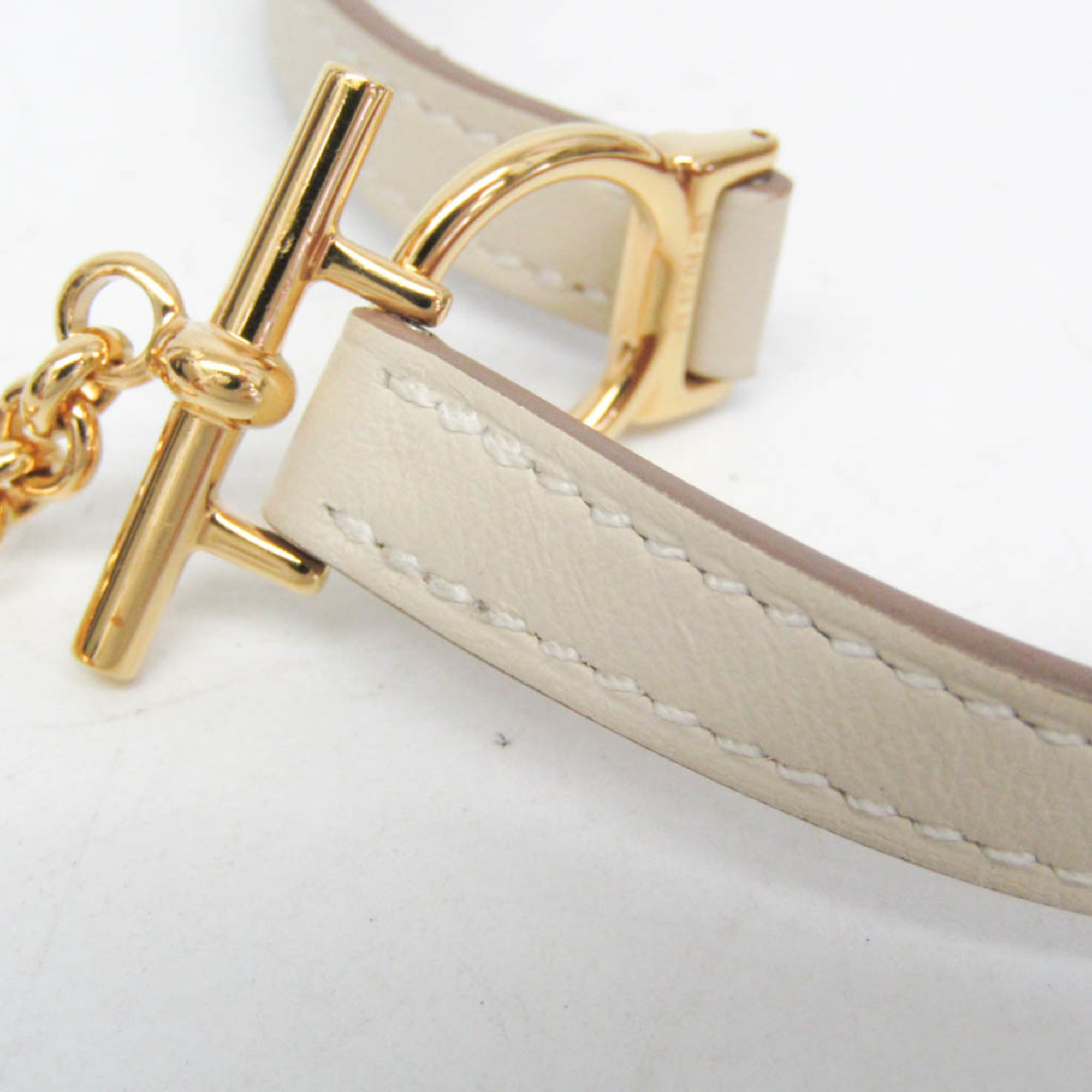 Hermes Croisière Double Tour Metal,Swift Leather Wrap Bracelet Off-white,Yellow Gold — Like New