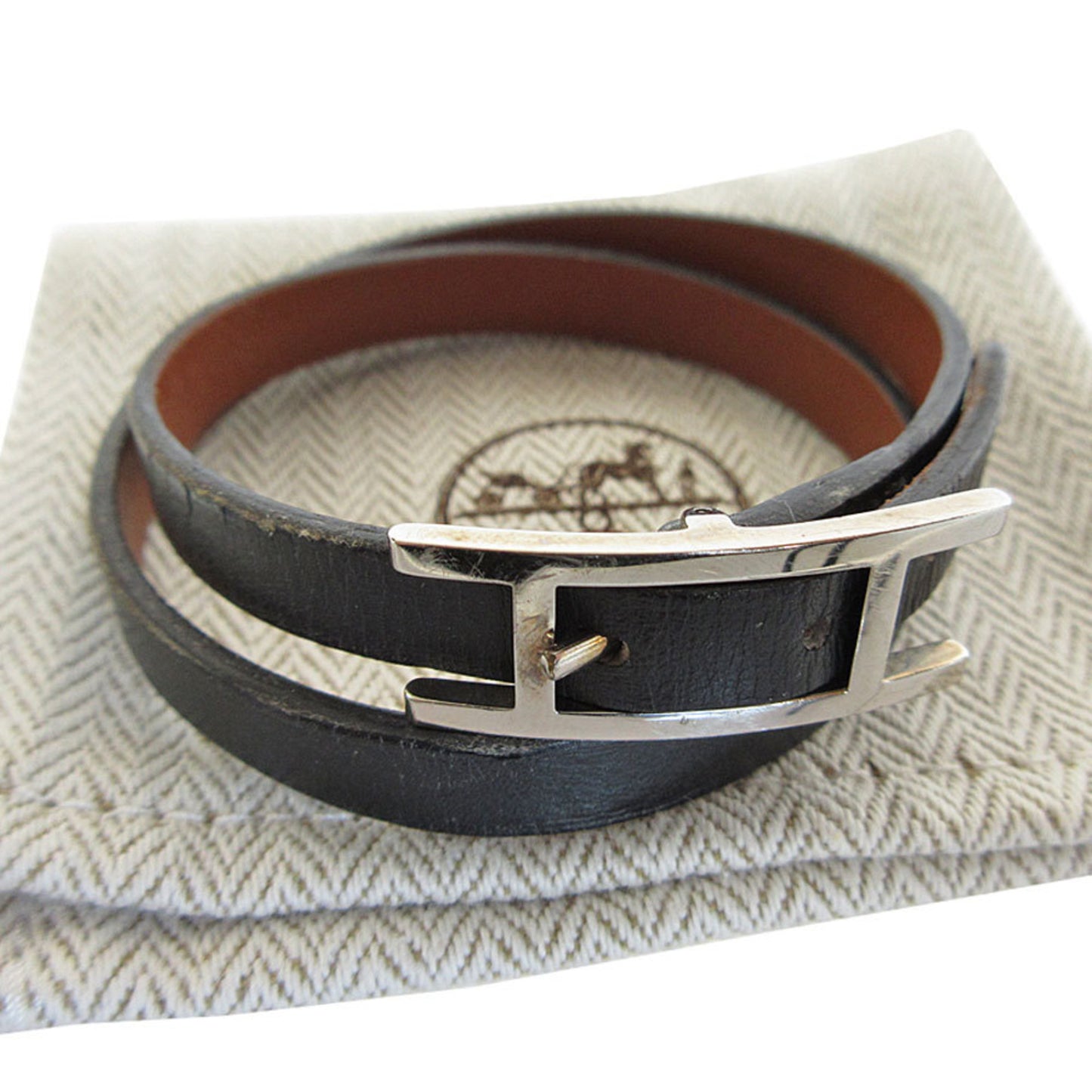 Hermes HERMES bracelet API leather metal black silver ladies s0568a
