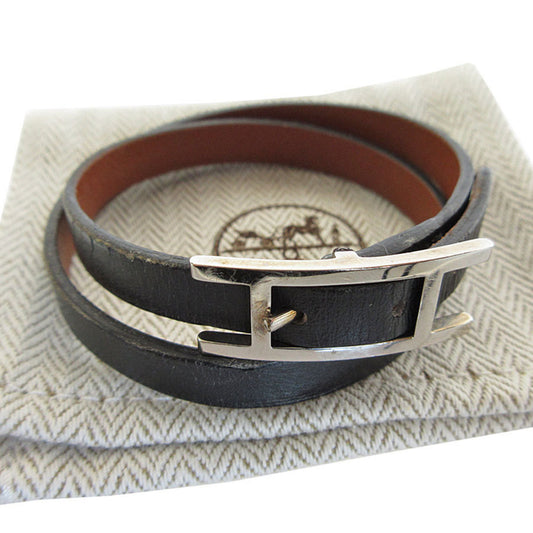 Hermes HERMES bracelet API leather metal black silver ladies s0568a