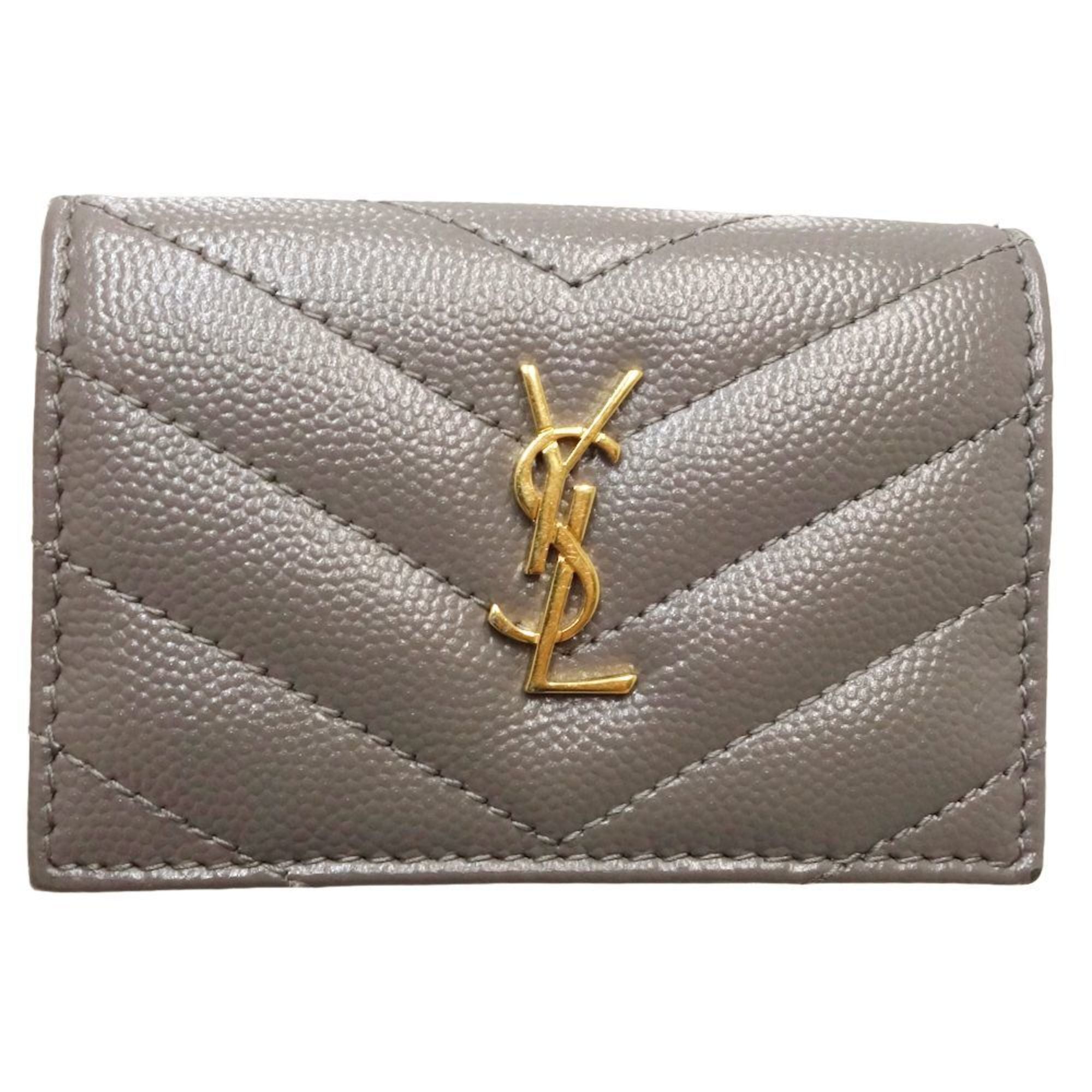 SAINT LAURENT Origami Tiny Wallet Cassandra Matelasse 668274 Trifold Calf Greige 180280