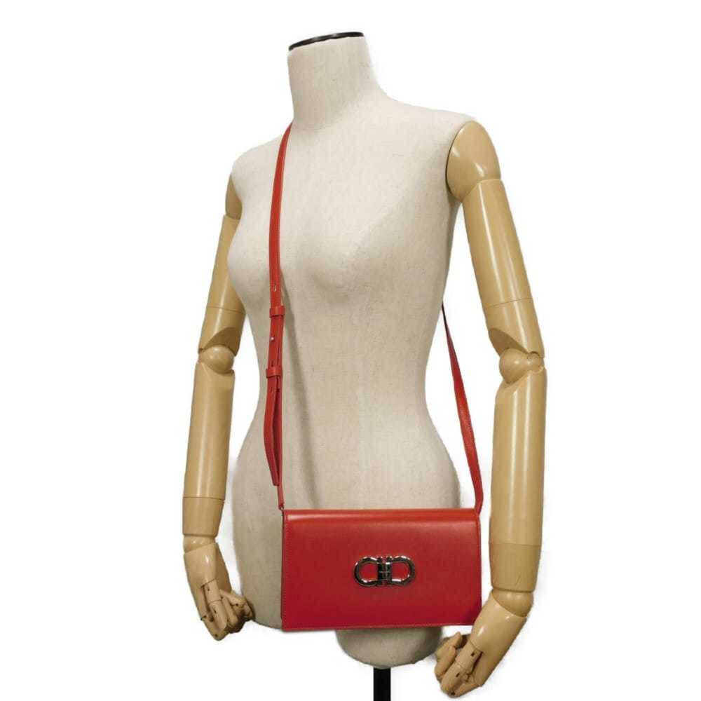 Salvatore Ferragamo Shoulder Bag Double Gancini Mini Chain Calfskin 2-Way New Logo Red 218357 Women's — Like New