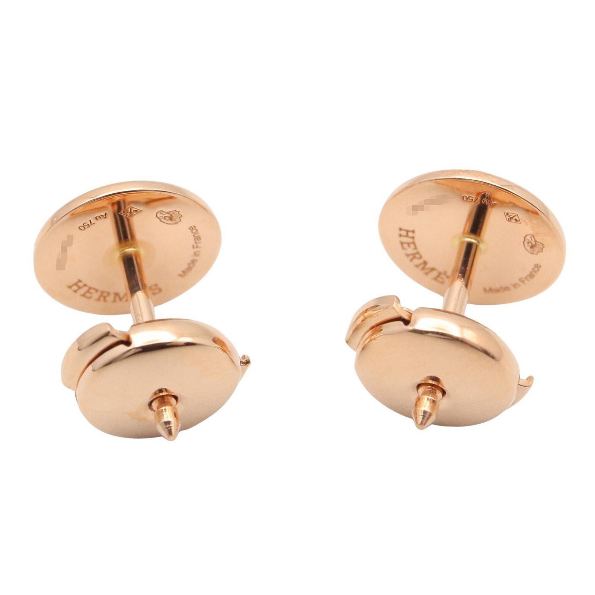 Hermes Ex-Libris TPM Earrings, 18KPG (Pink Gold), Women's Jewelry, Gold Tone — Like New