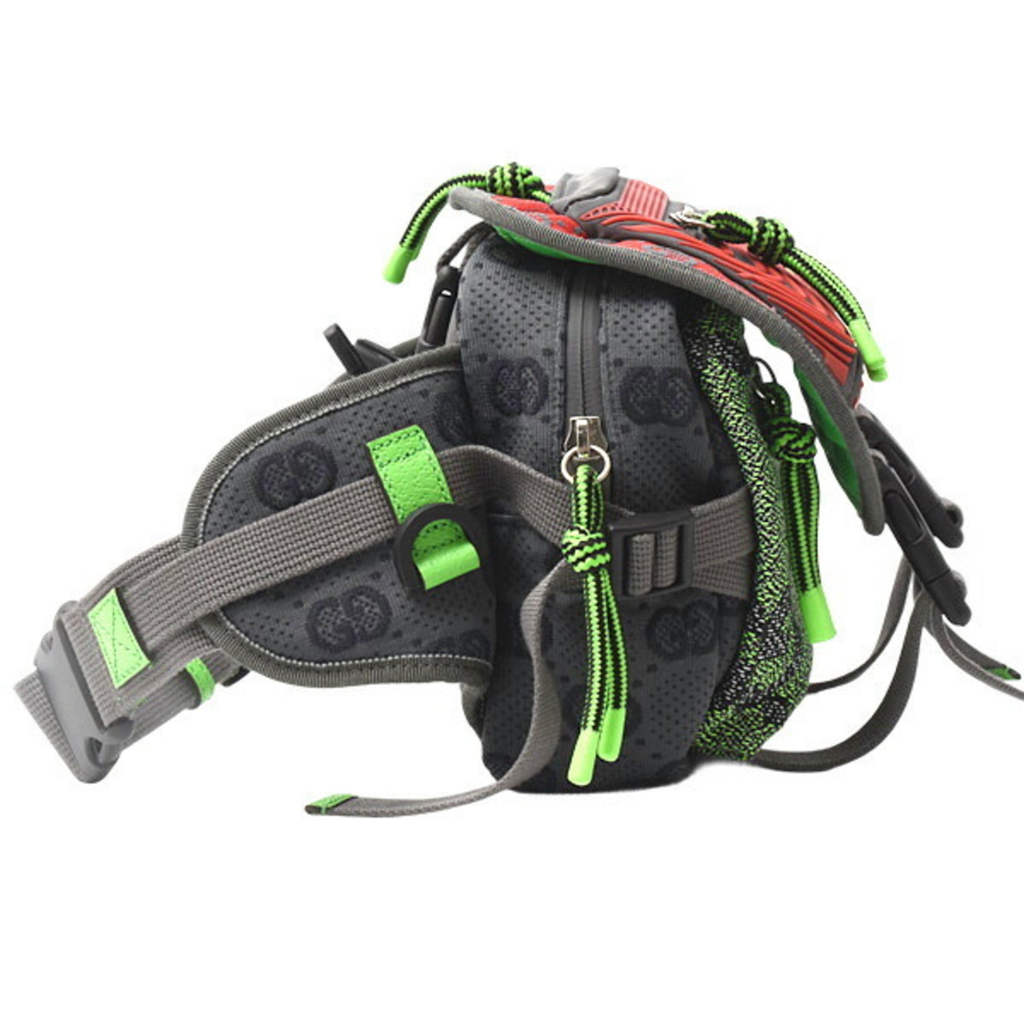 Gucci Men's Small Backpack GG Nylon Belt Bag in Gray, Red, and Green (GUCCI 752100)