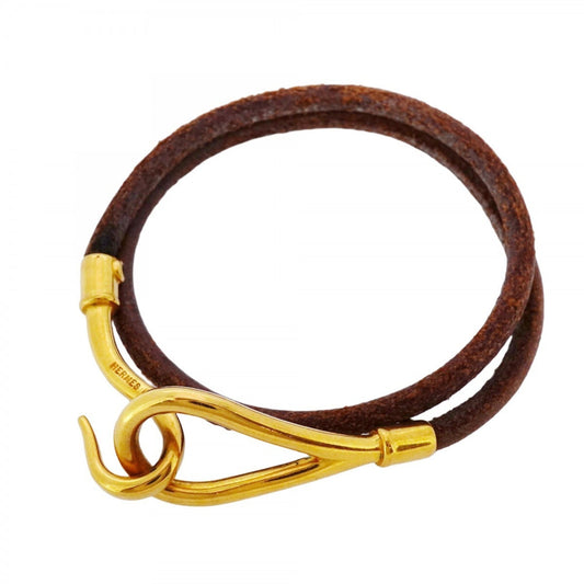Hermes Jumbo Hook Bracelet, GP Plated Leather, Gold Brown, Women's, P1642597